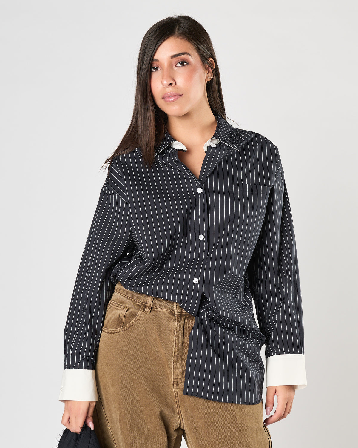 Camicia Eleh over gessata blu