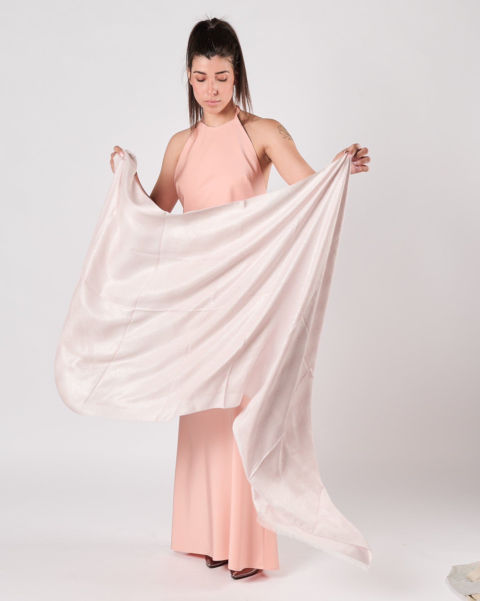 Sciarpa D'Aniello rosa con trama lurex