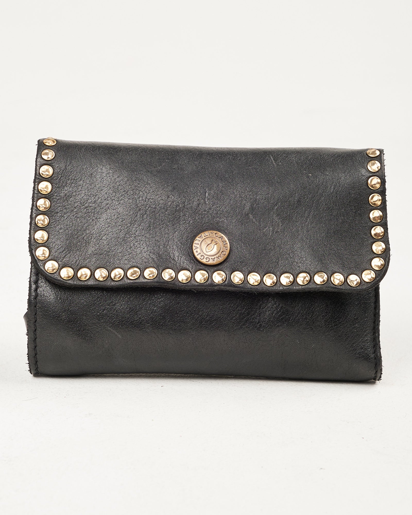 Portafoglio Campomaggi in pelle nero con borchie