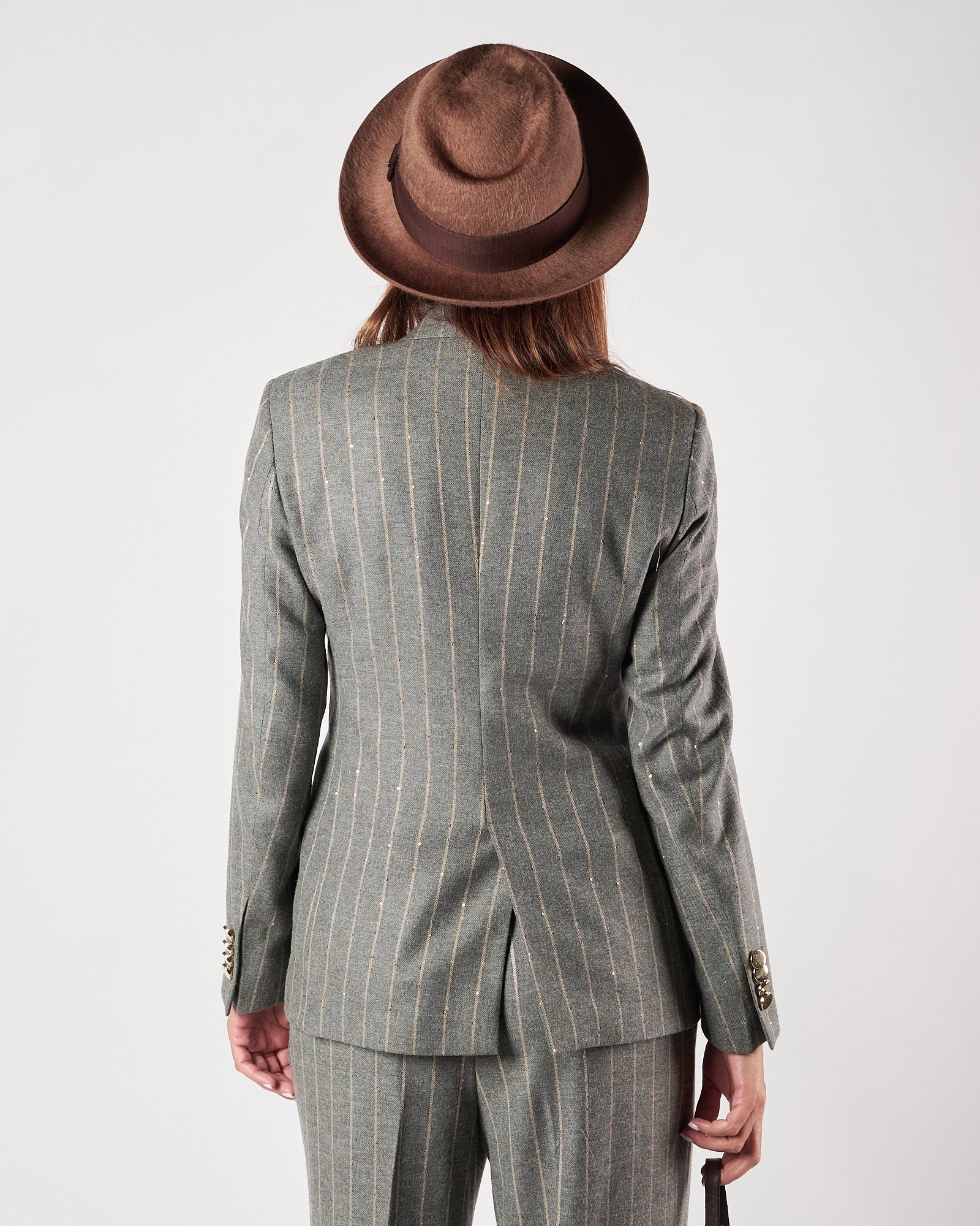 Giacca Lbm1911 doppio petto gessata con micro pailettes