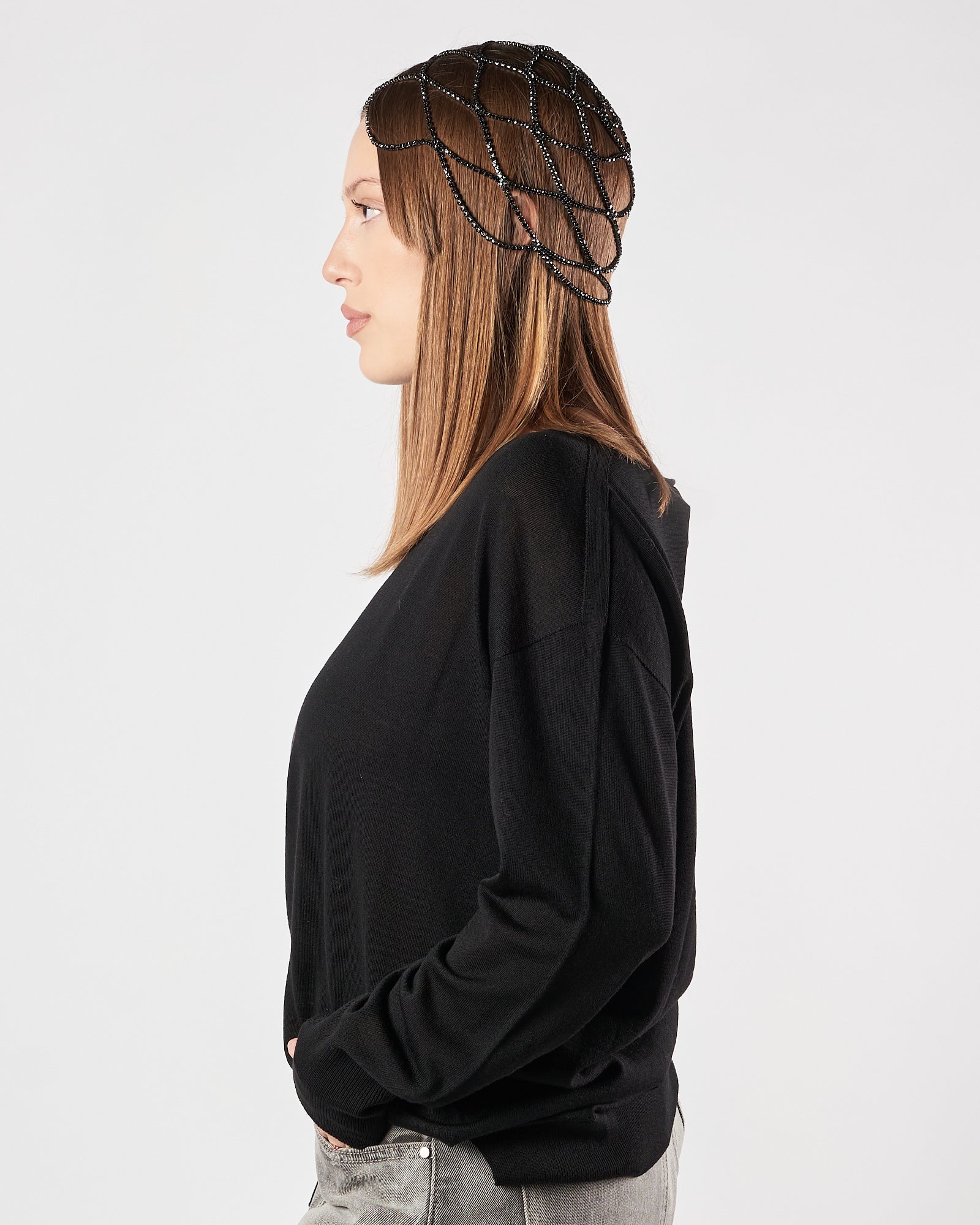 Maglia A|STORE in lana scollo a barca nera