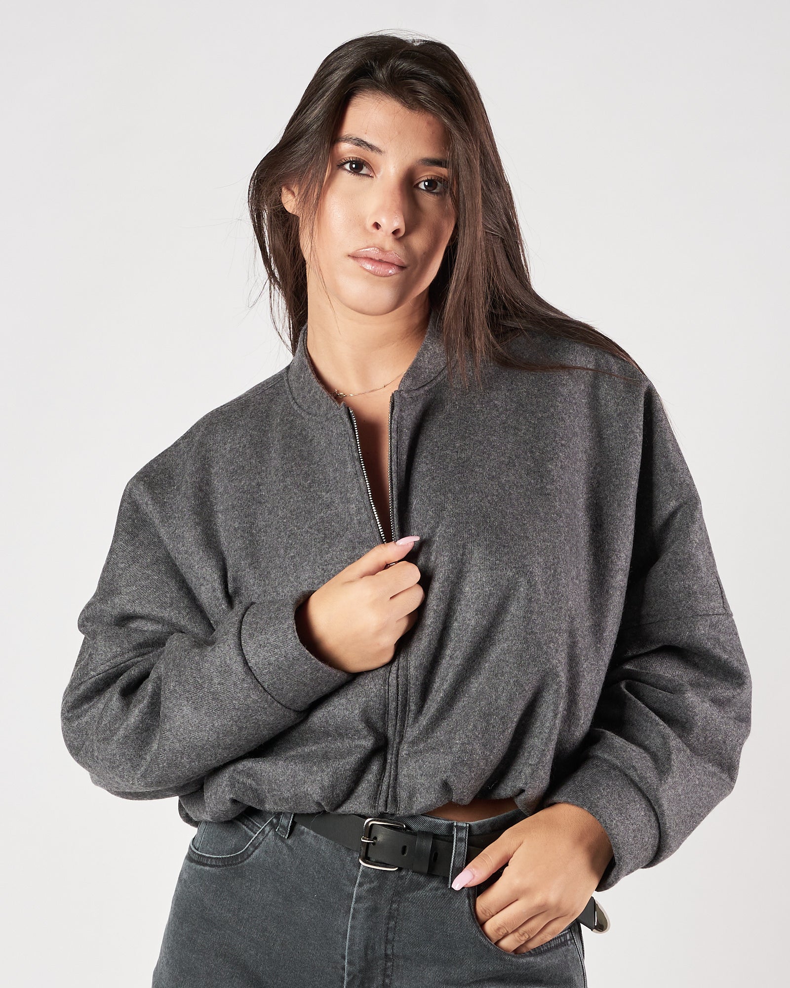 Felpa Tela9 bomber con zip grigia