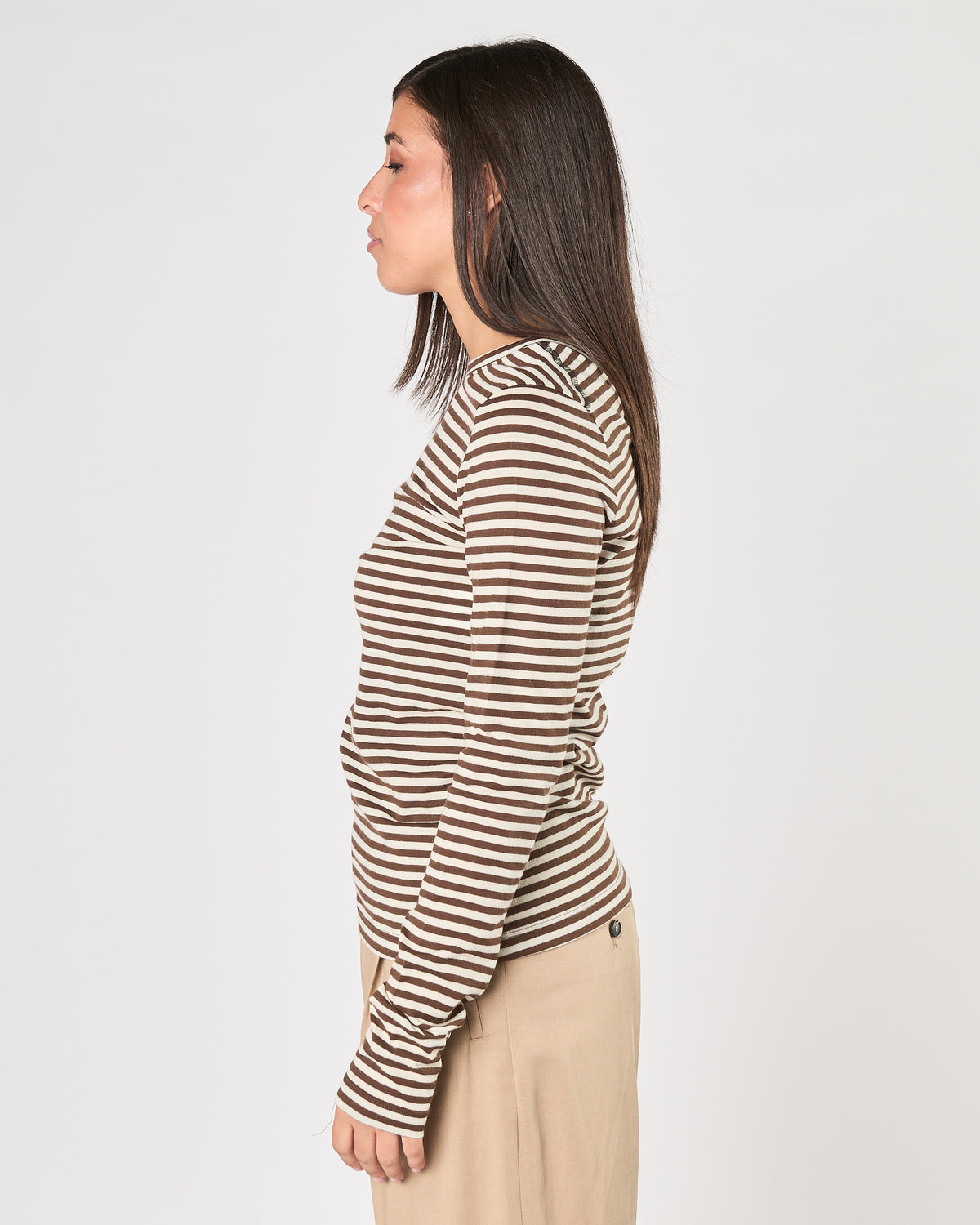 Maglia Tela9 riga  marrone e bianca