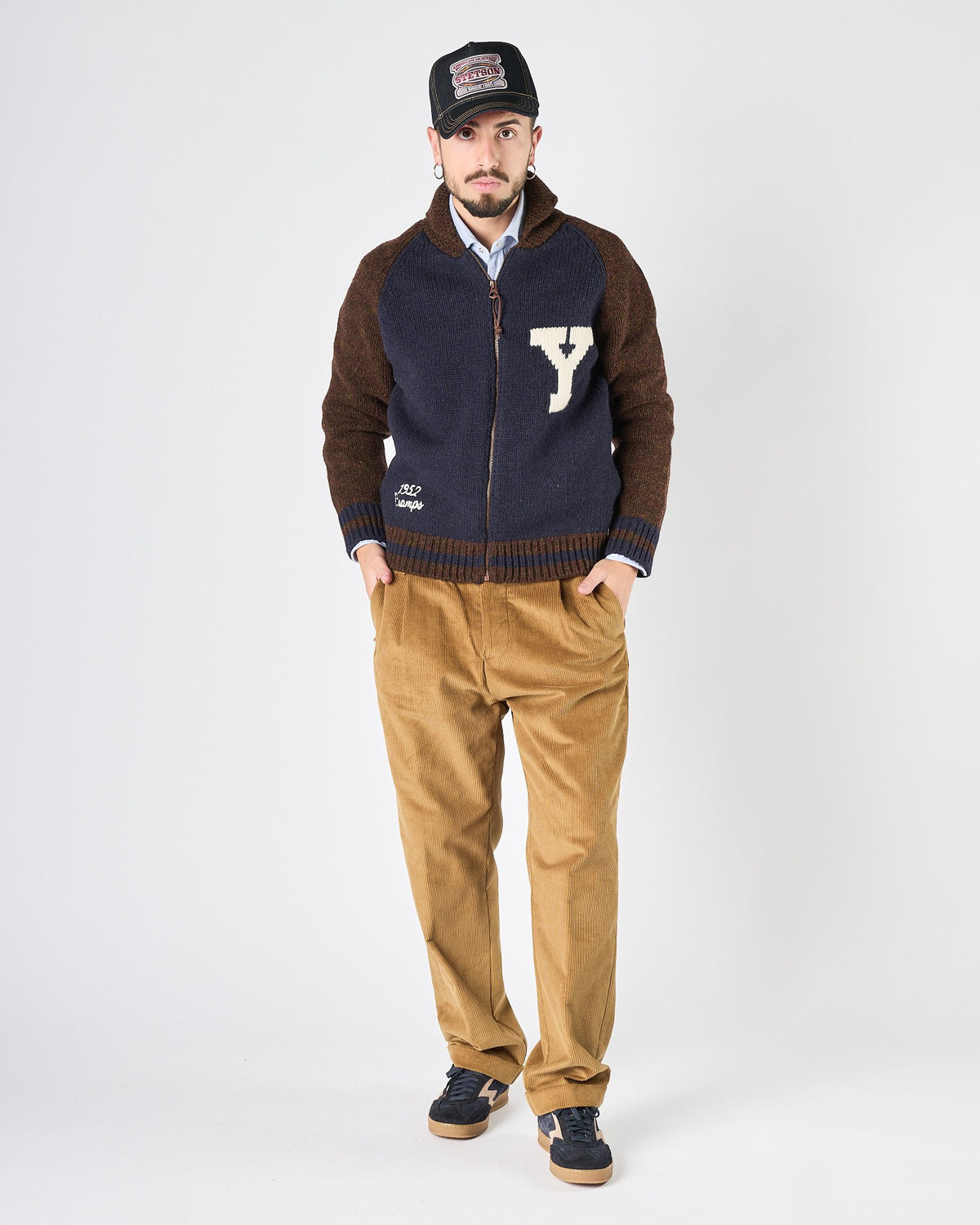 Cardigan Chesapeake's con zip in maglia blu moro