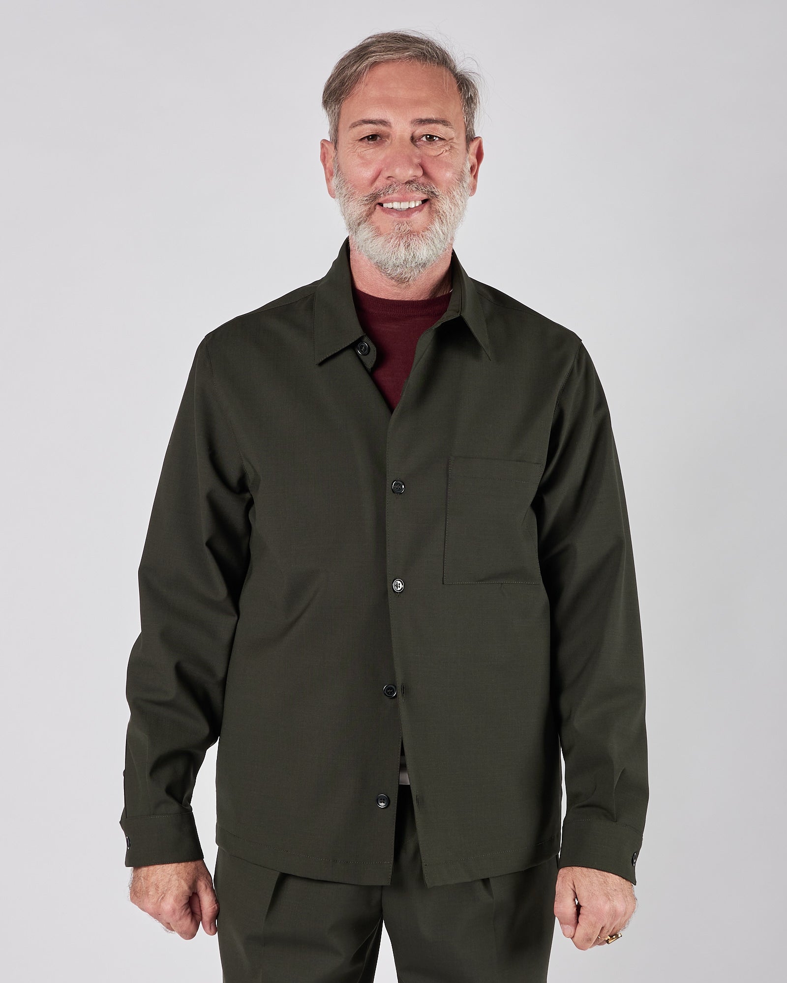 Giacca camicia A|STORE in lana vergine verde