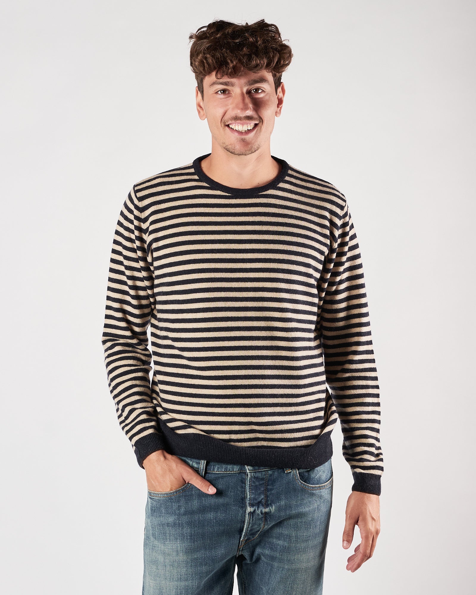 Maglia In The Box a righe panna e blu