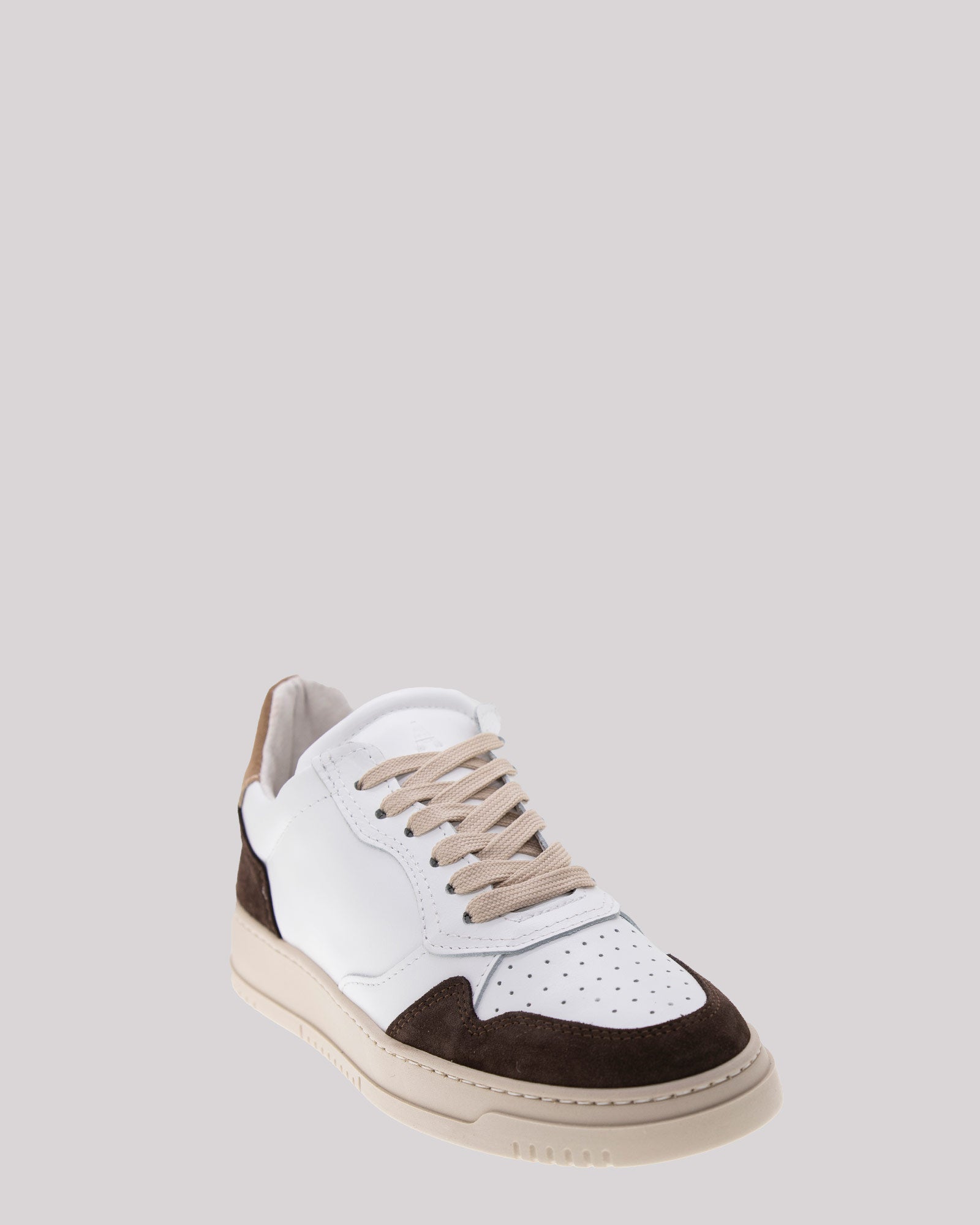 Sneaker A|STORE bianca con inserti camoscio testa di moro beige