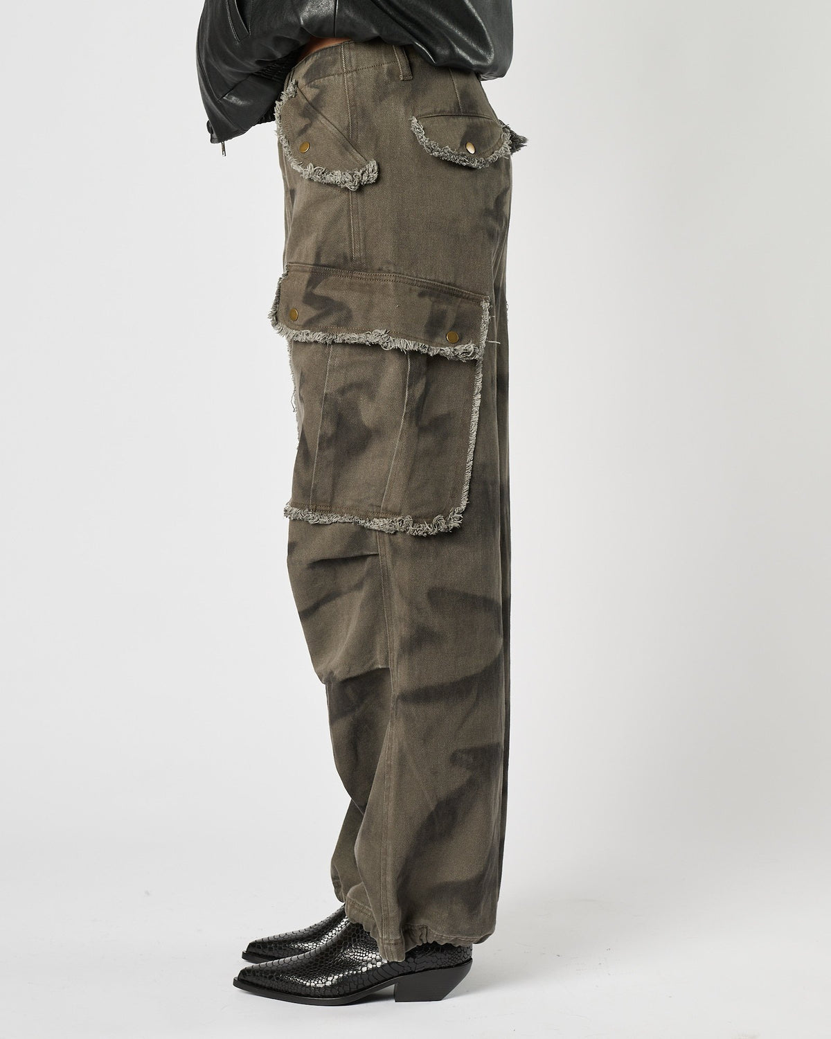 Jeans Eleh cargo washed verde nero