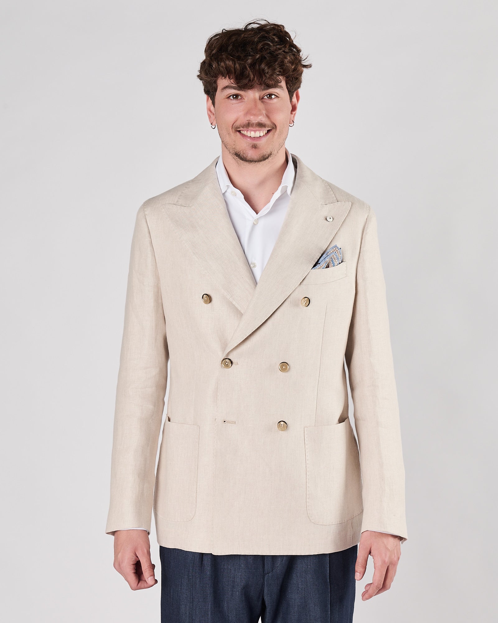 Giacca Lbm1911 doppio petto avana in lino