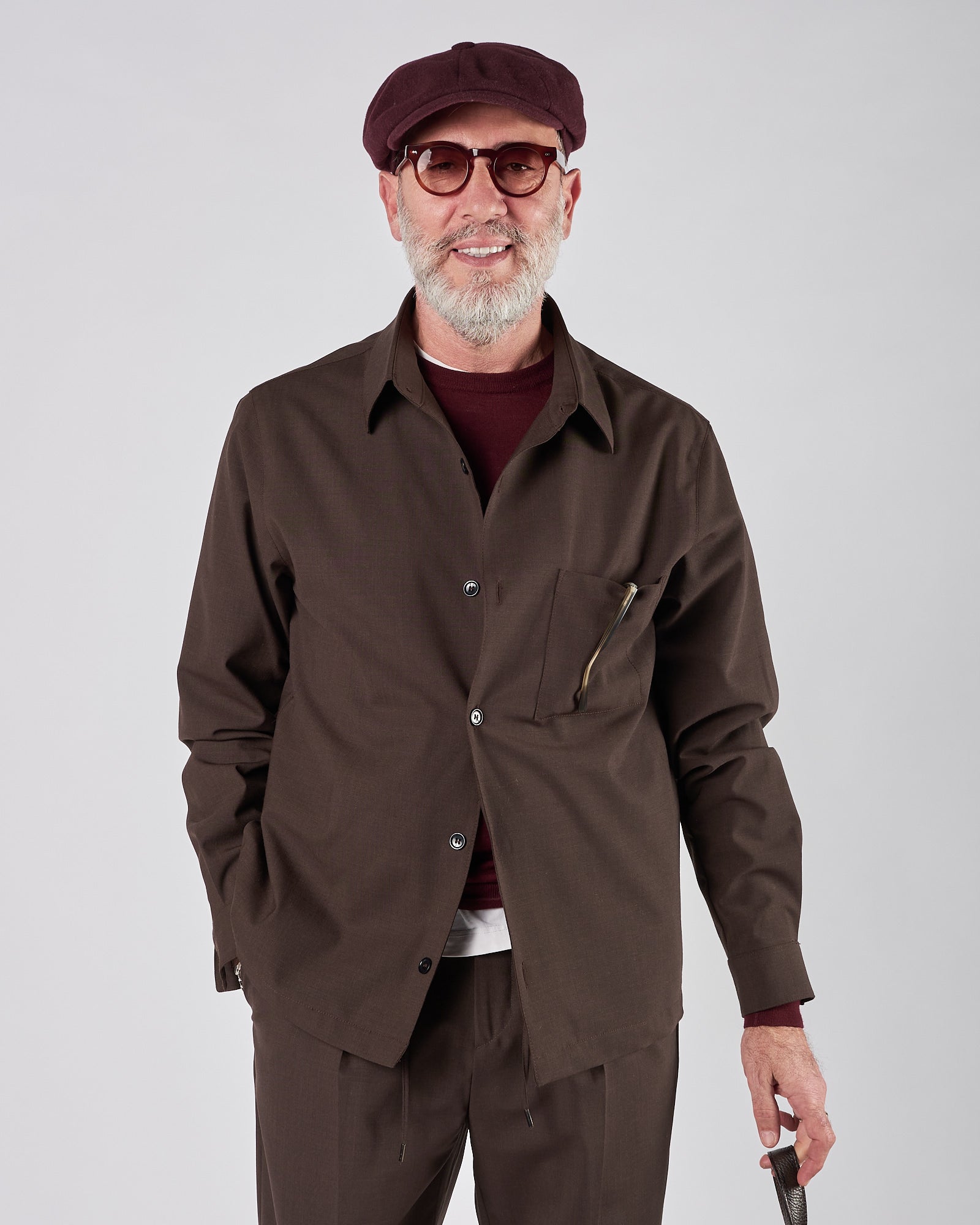 Giacca camicia A|STORE in lana vergine moro