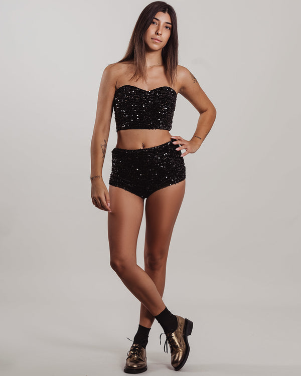 Top Actualee con paillettes nero