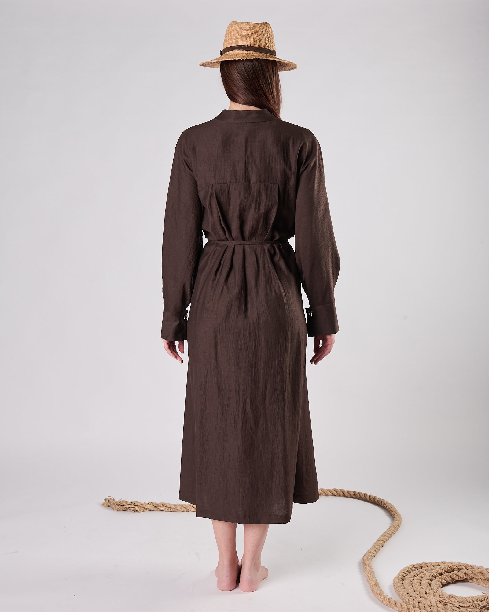 Abito Tela9 kimono in lino moro