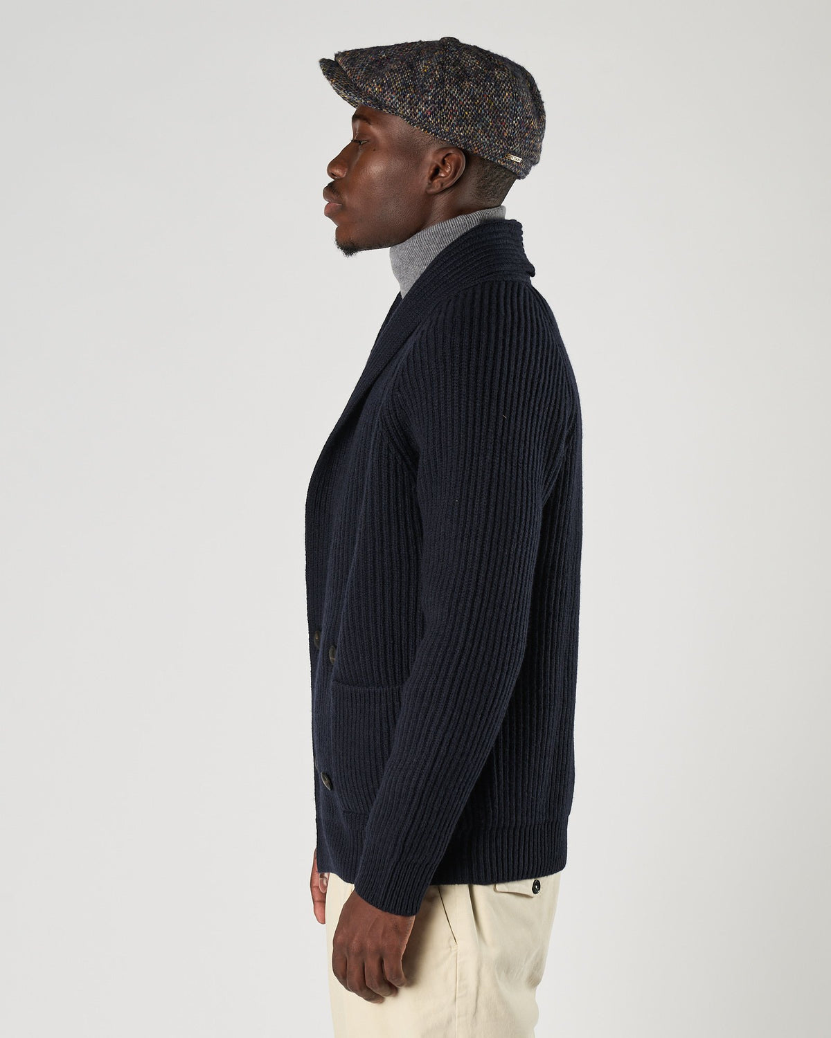 Cardigan A|STORE doppio petto collo sciallato blu