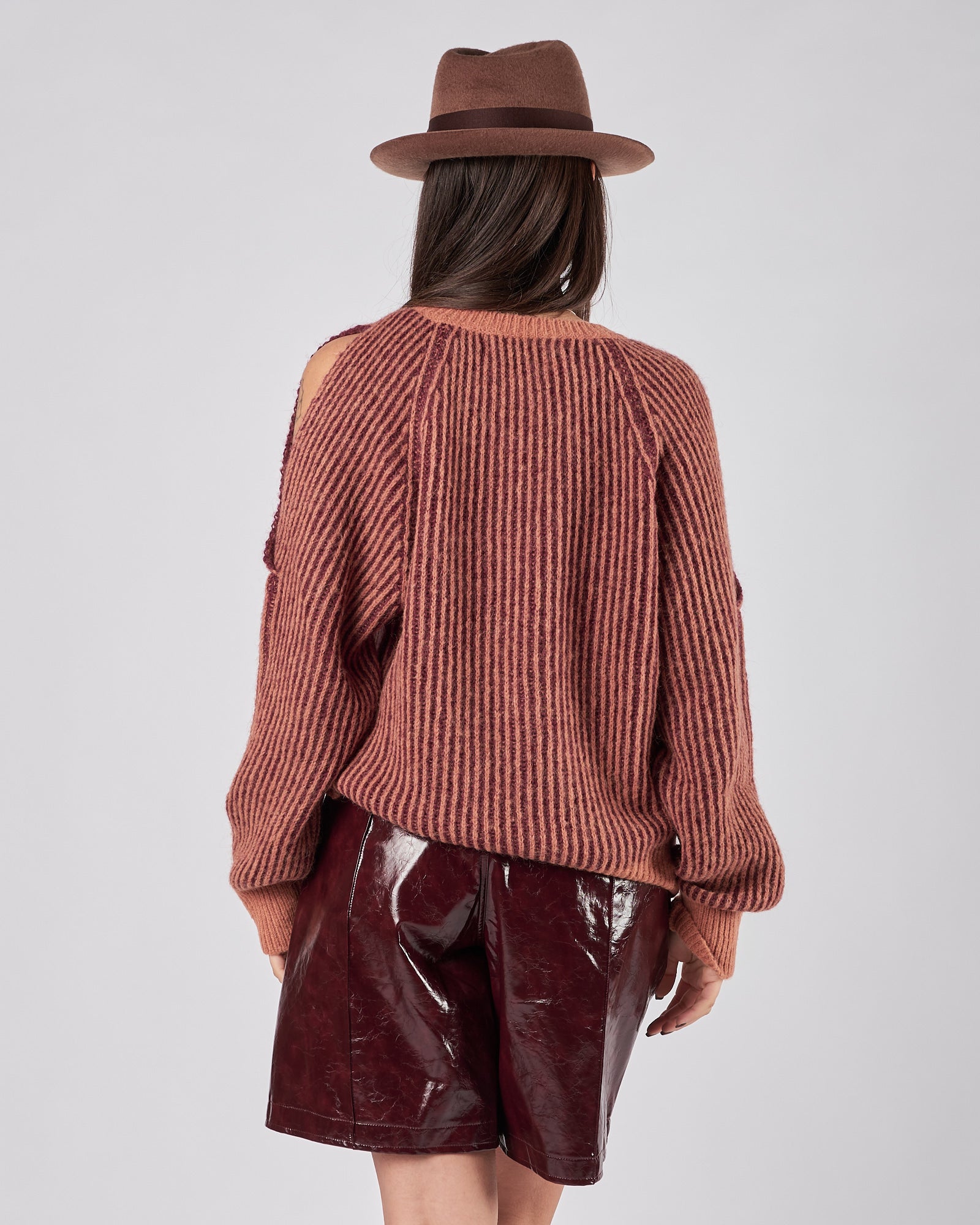 Maglia Tela9 in lana fantasia arancio e prugna