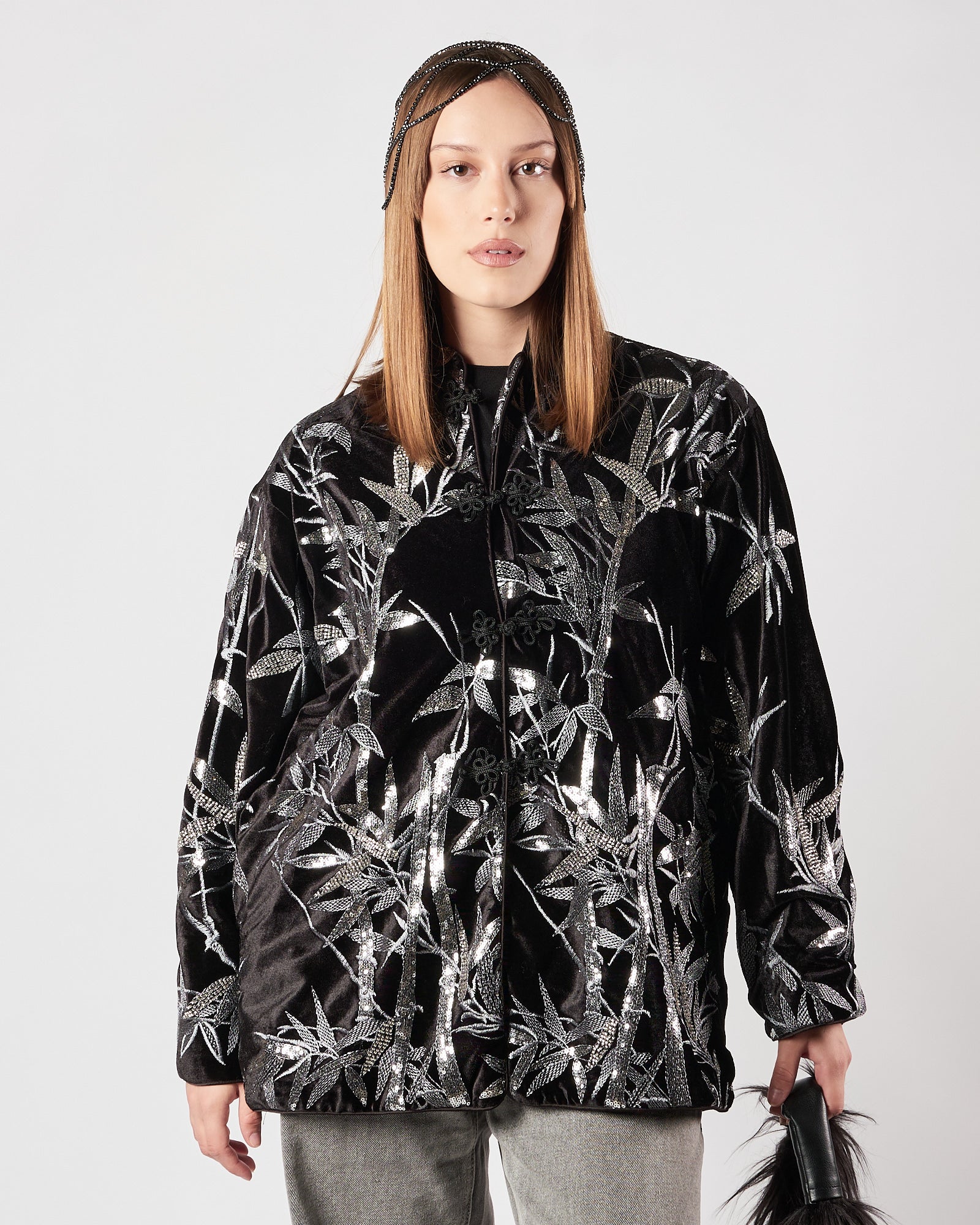 Camicia Weili Zheng  velluto ricamato nera