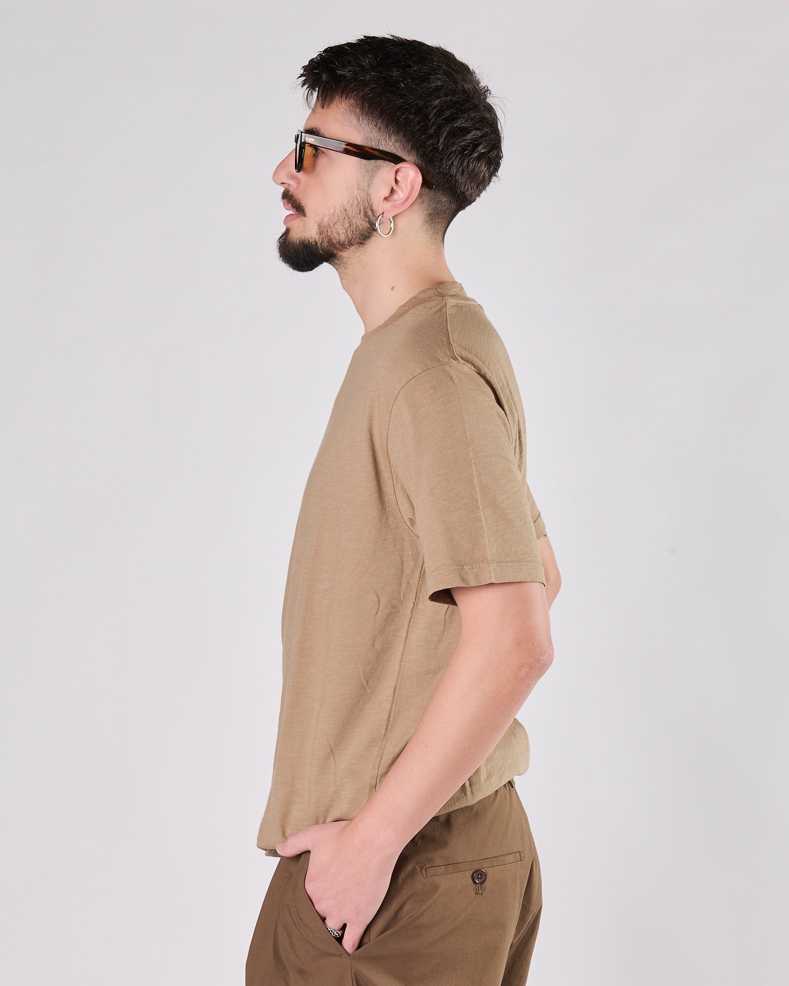 T-shirt Aimé regular cotone fiammato cammello