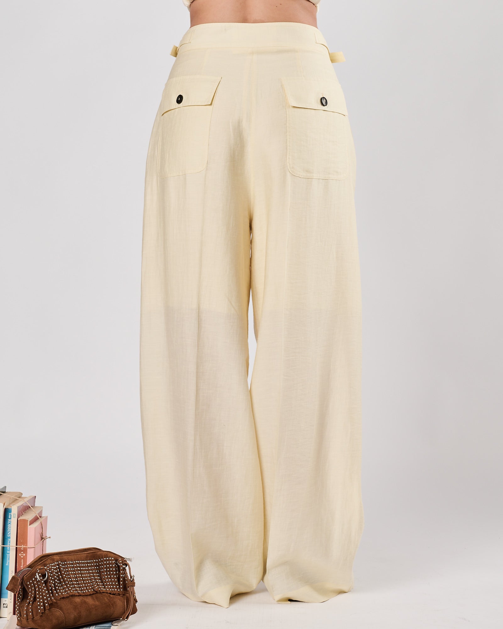 Pantalone Tela9 con pence avorio
