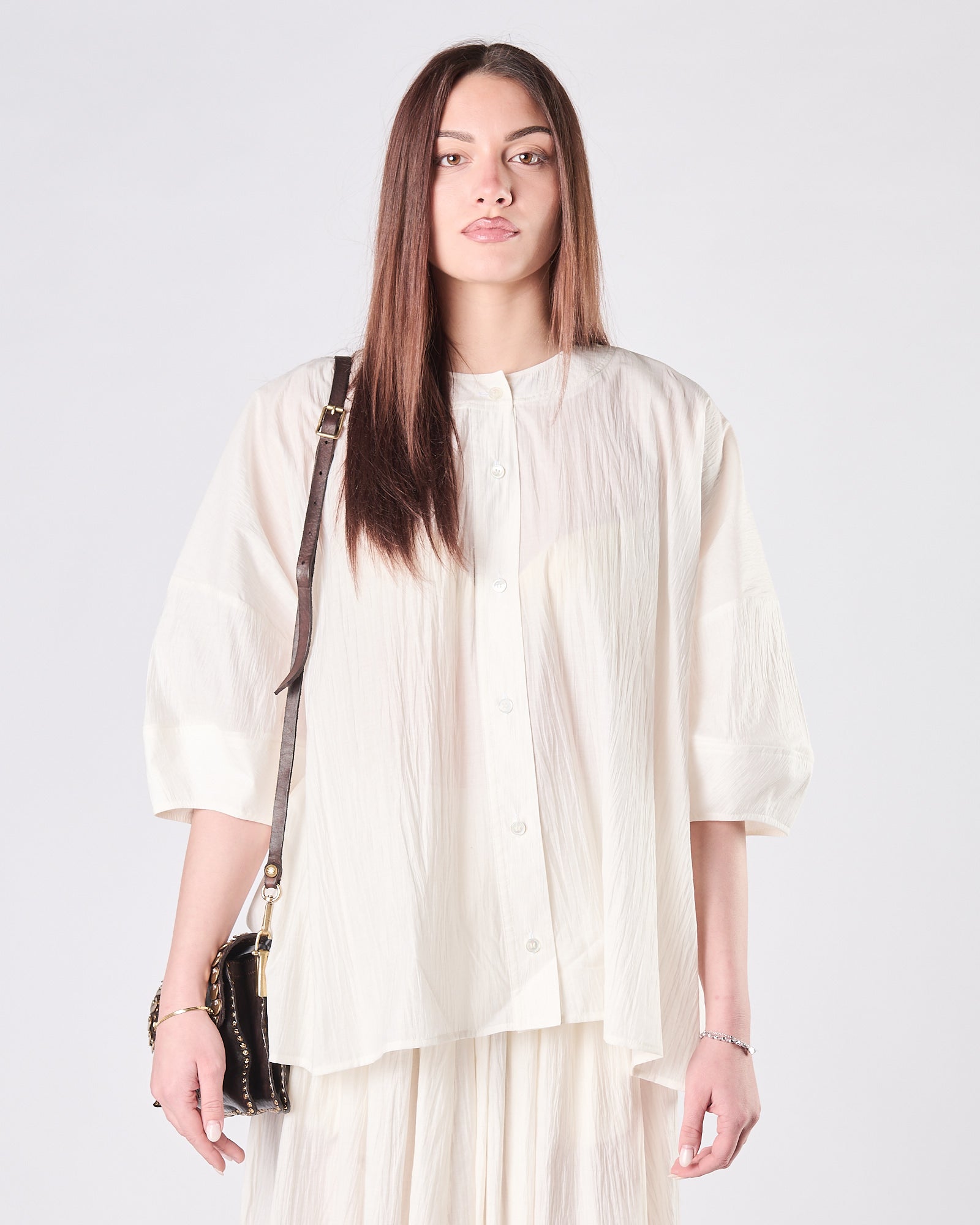 Camicia Tela9 over cotone stropicciato panna