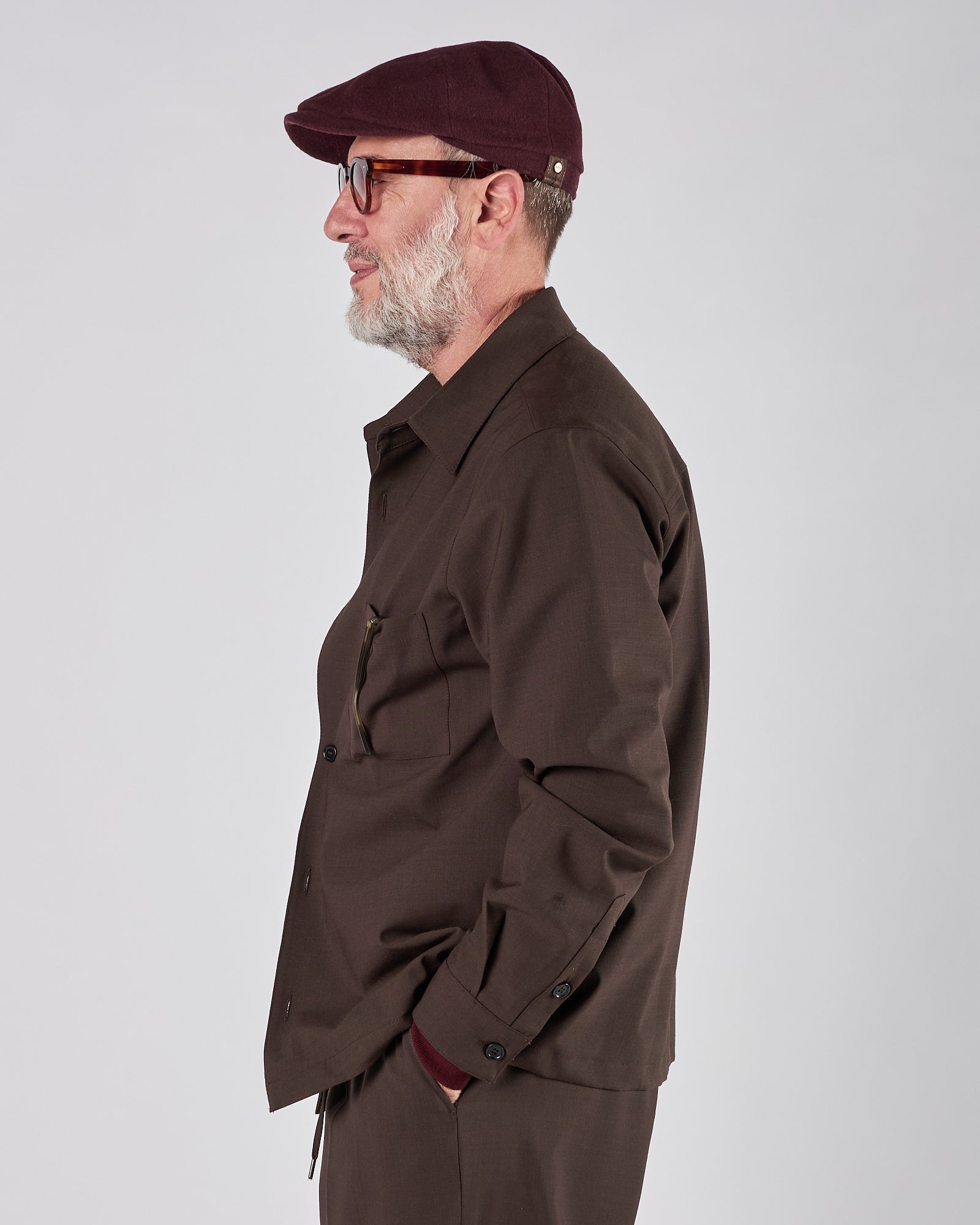 Giacca camicia A|STORE in lana vergine moro