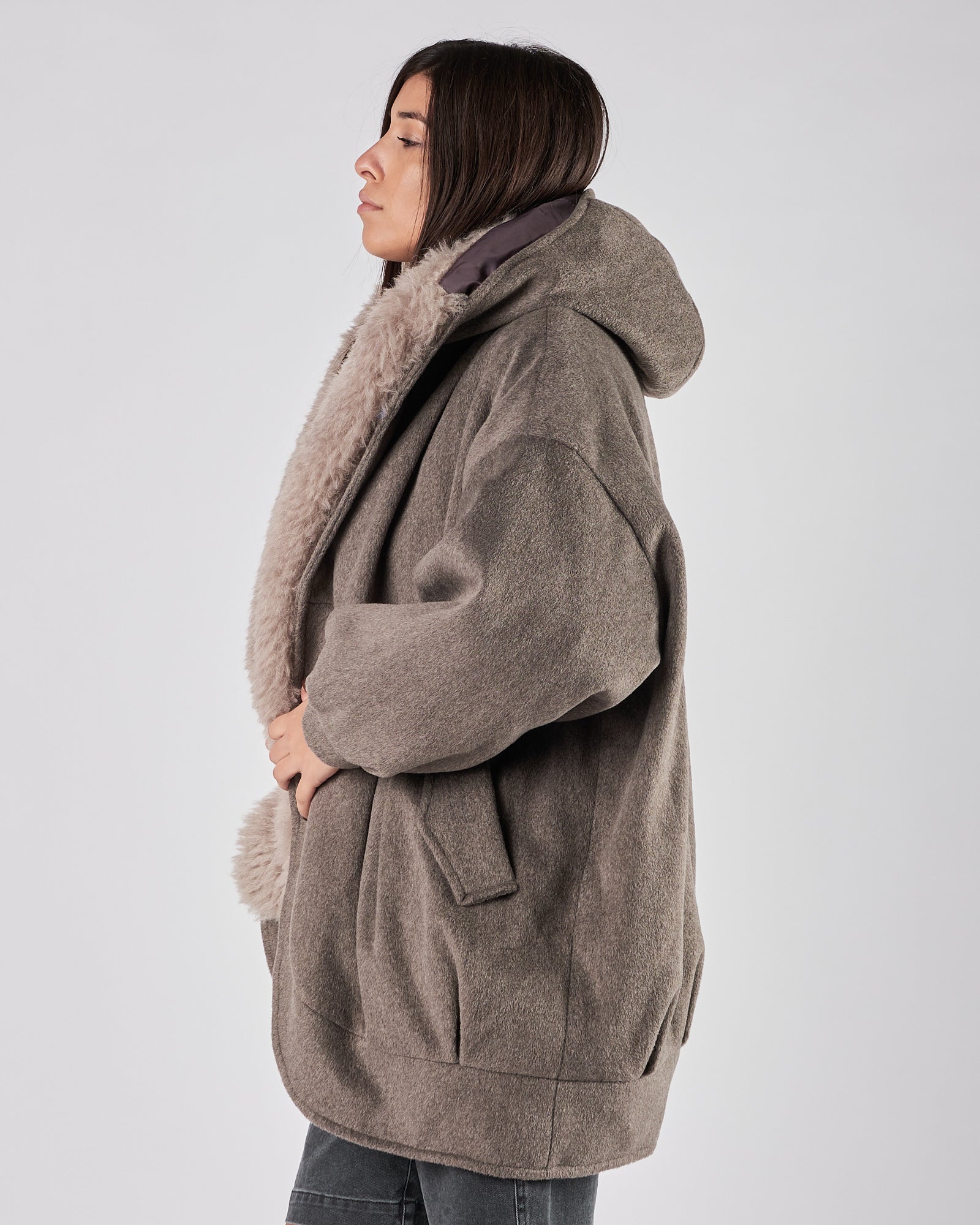 Bomber Eleh over grigio con ecopelliccia removibile