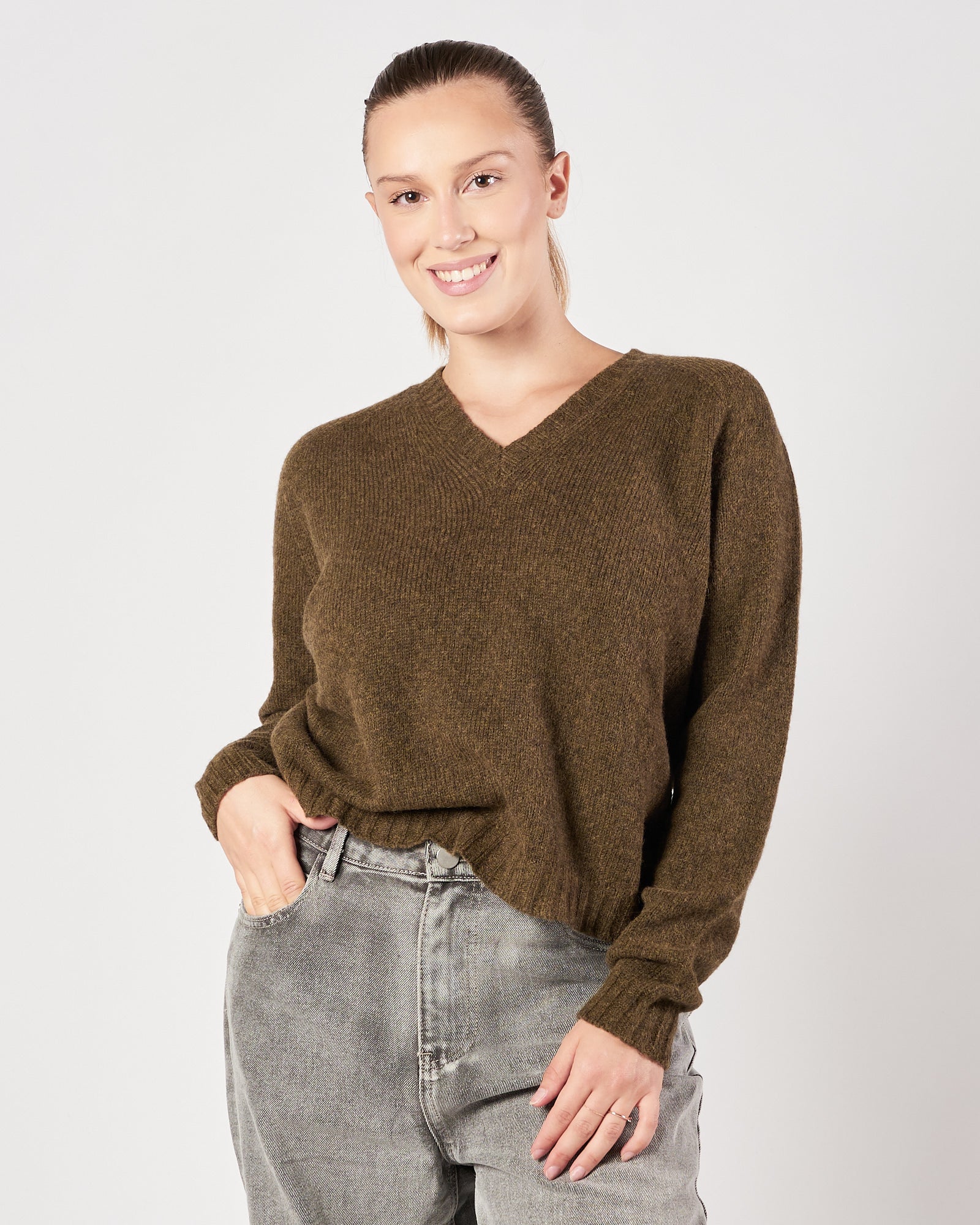 Maglia Roberto Collina scollo v verde militare