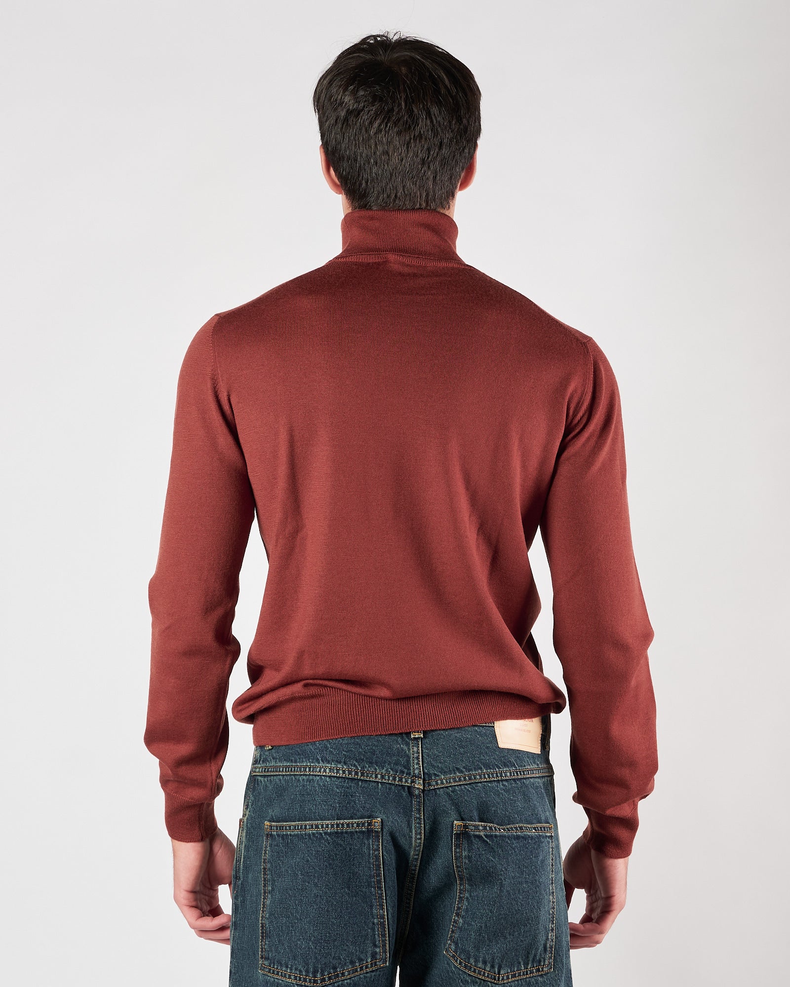 Maglia A|STORE collo alto in lana mattone