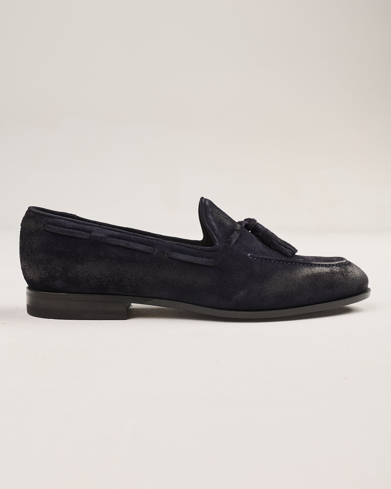 Mocassino Tagliatore in camoscio blu con nappetto