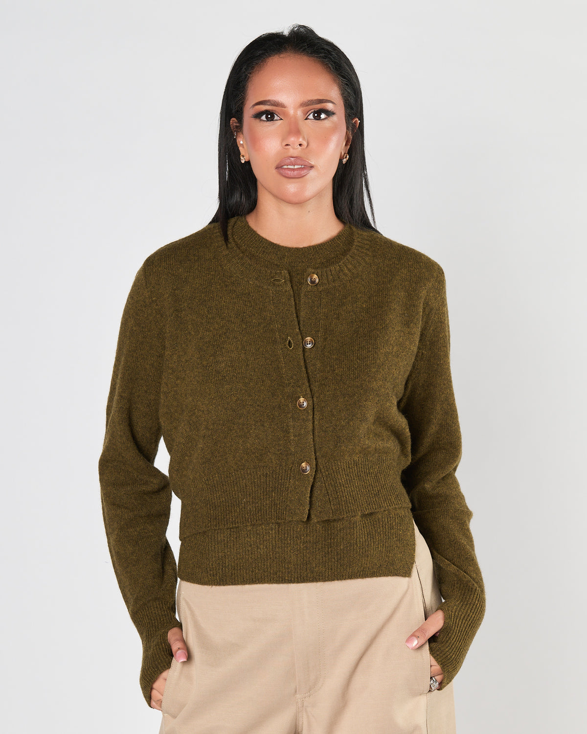 Cardigan Mes Demoiselles con bottoni khaki