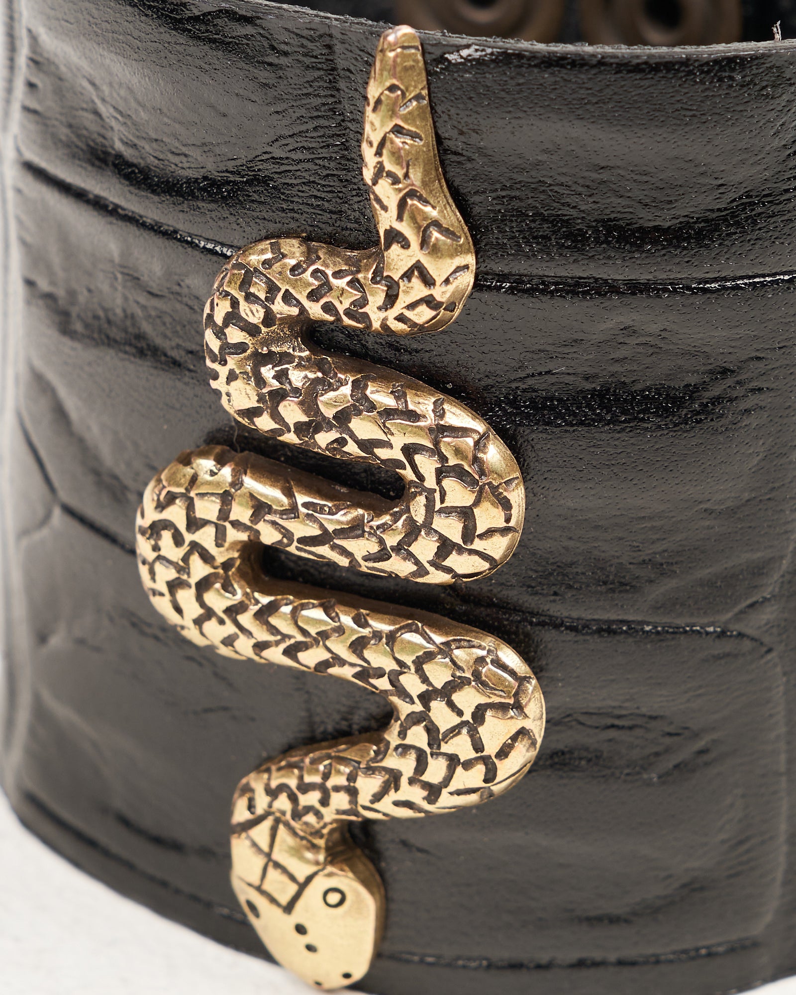 Bracciale Alberto Luti in pelle nero in cocco con serpente