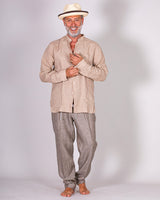 Pantalone spinato in lino beige