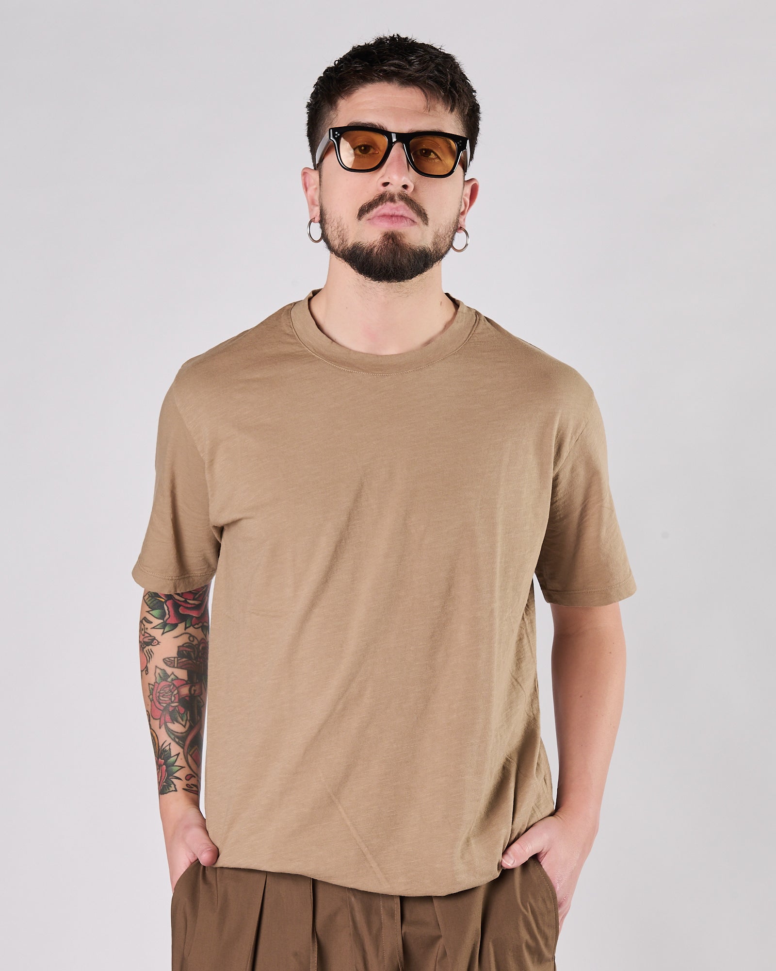 T-shirt Aimé regular cotone fiammato cammello