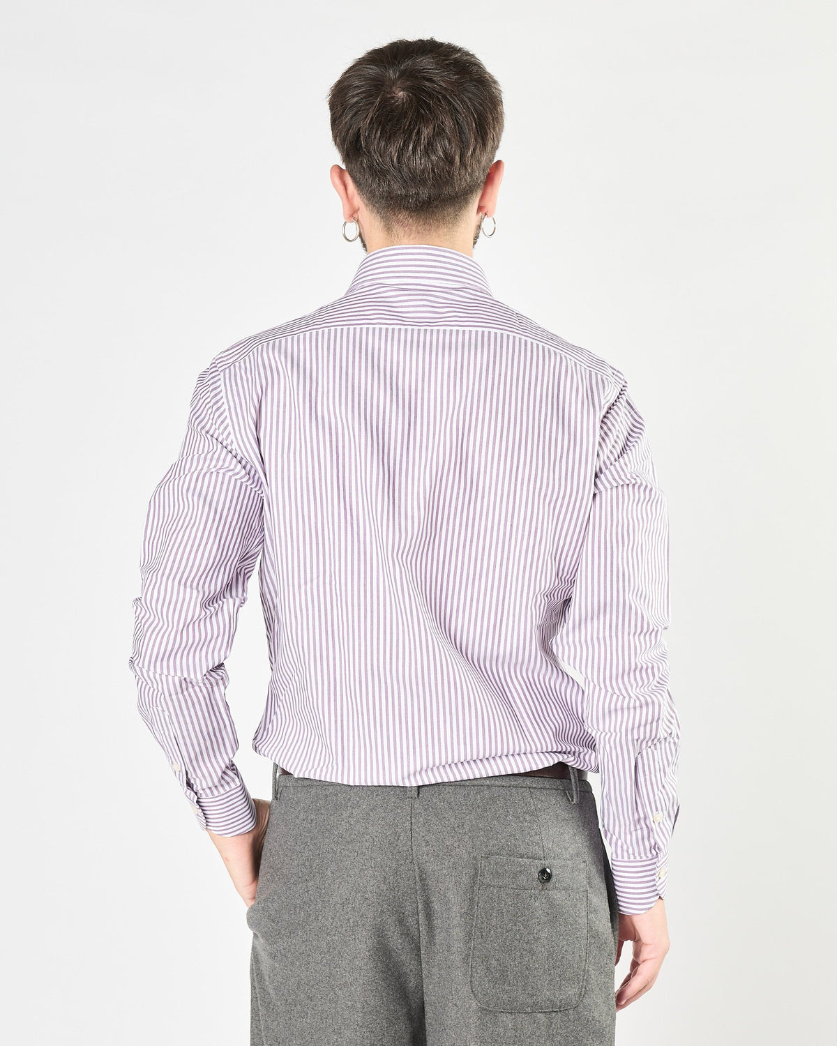 Camicia Xacus travel shirt a righe bianca e vinaccia