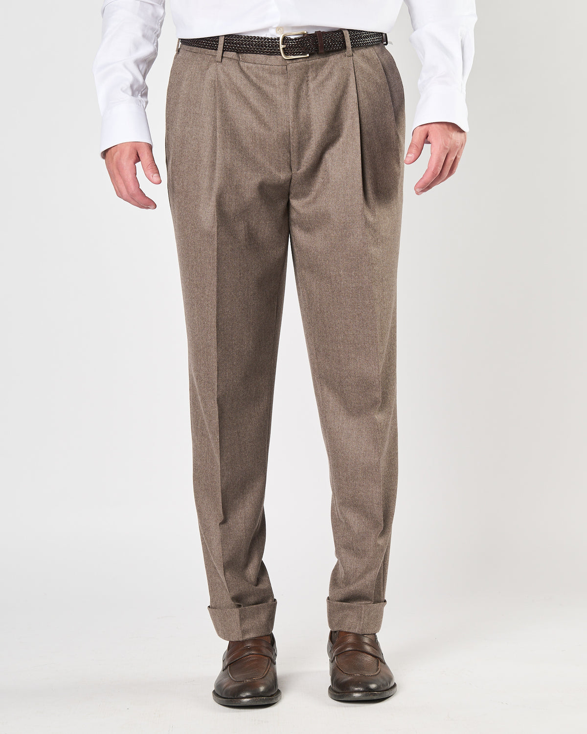 Pantalone Lbm1911 doppia pence in lana tortora