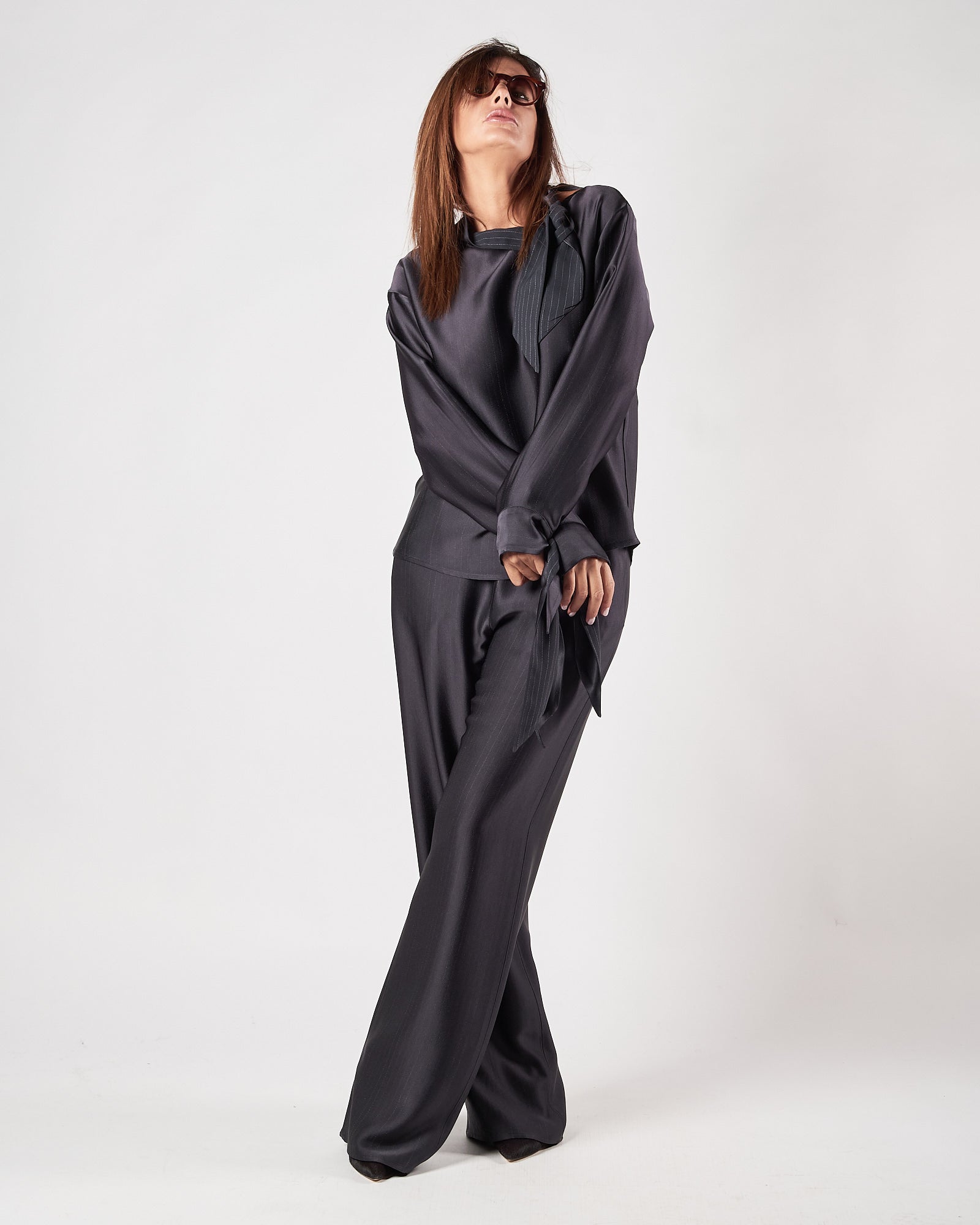 Pantalone Tela9 fluido gessato blu