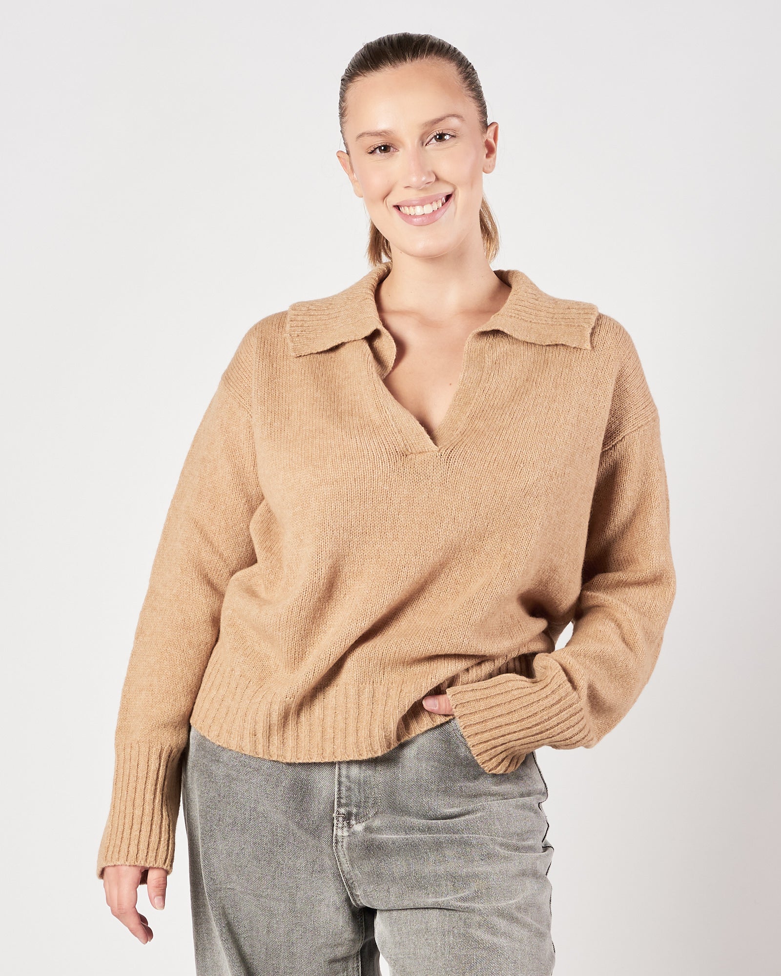 Polo Roberto Collina manica lunga cammello