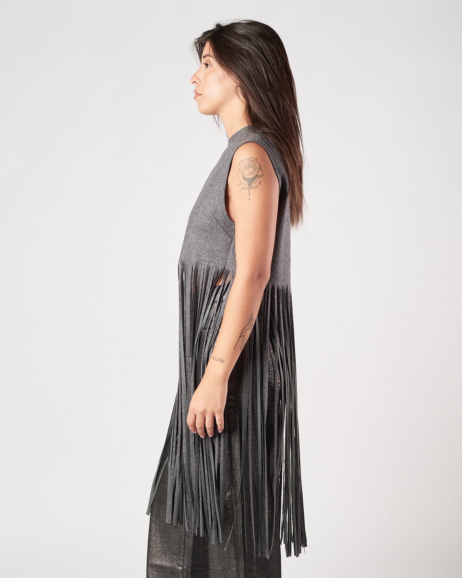 Maglia Tela9 con frange grigia