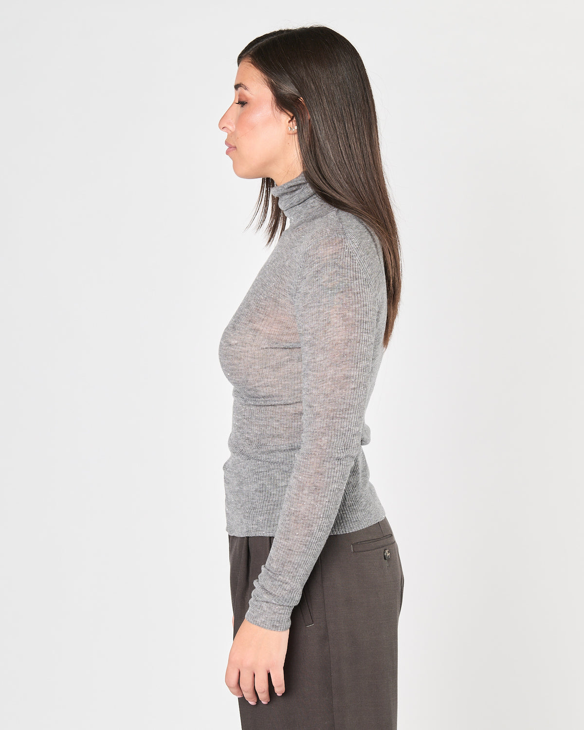 Maglia Eleh collo alto in lana grigia con paillettes