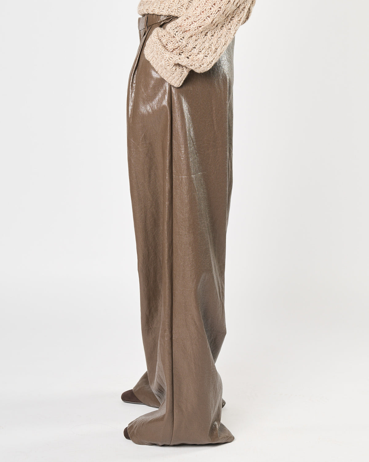 Pantalone Eleh in ecopelle fango