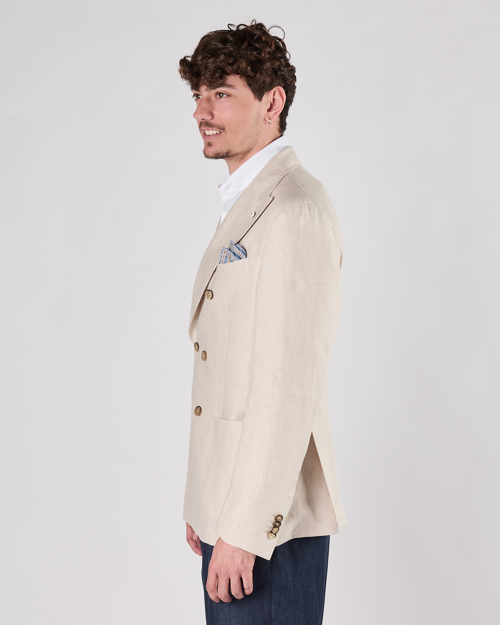 Giacca Lbm1911 doppio petto avana in lino