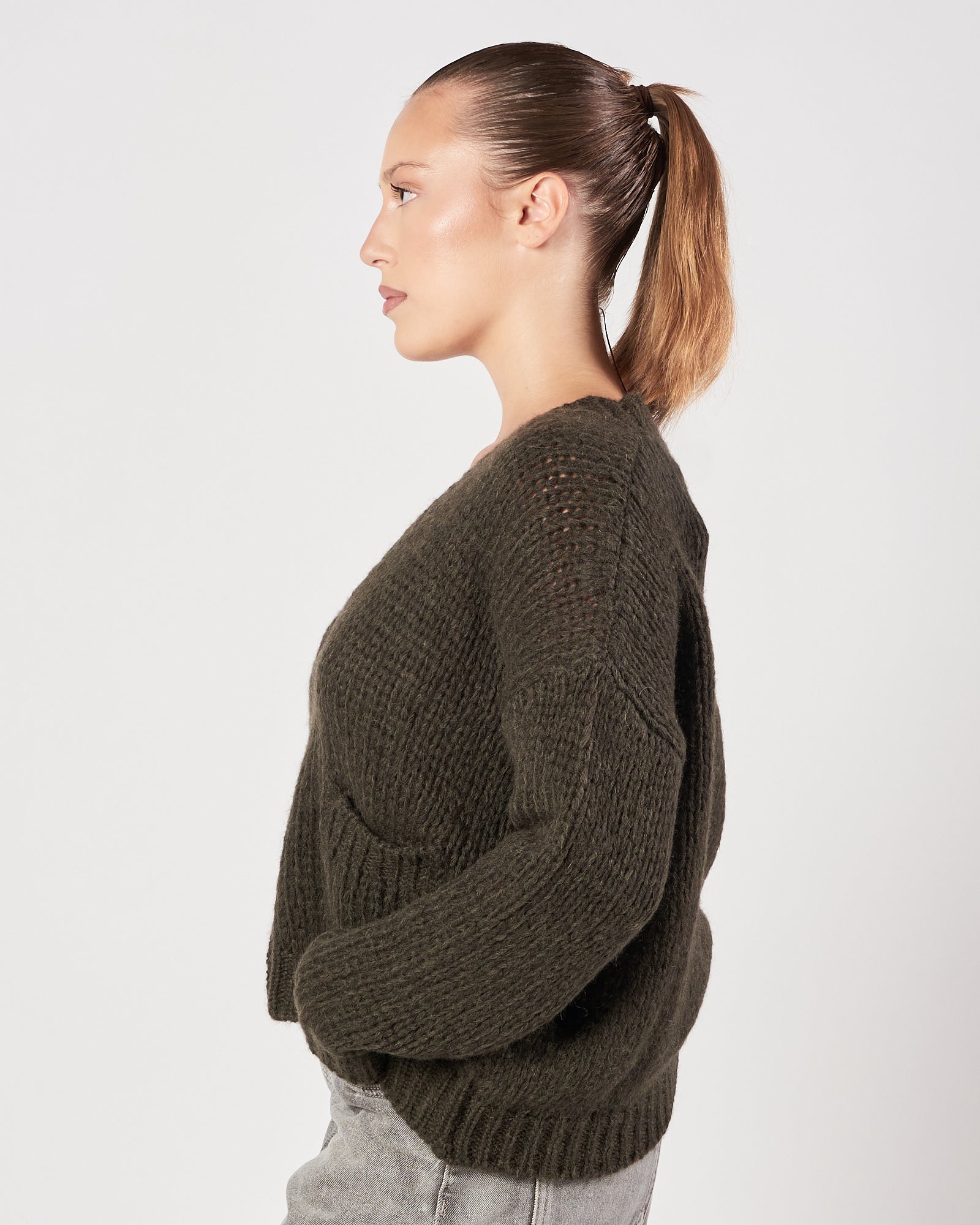 Cardigan Roberto Collina scollo v verde scuro