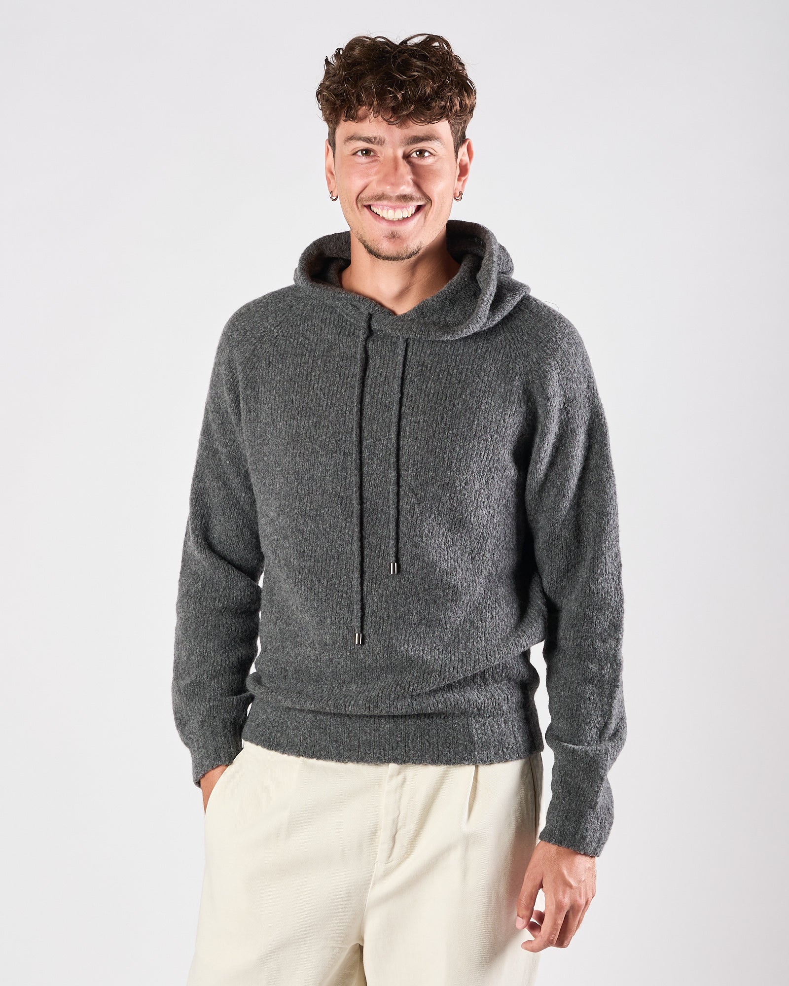 Maglia A|STORE lana e cachemere con cappuccio grigio antracite