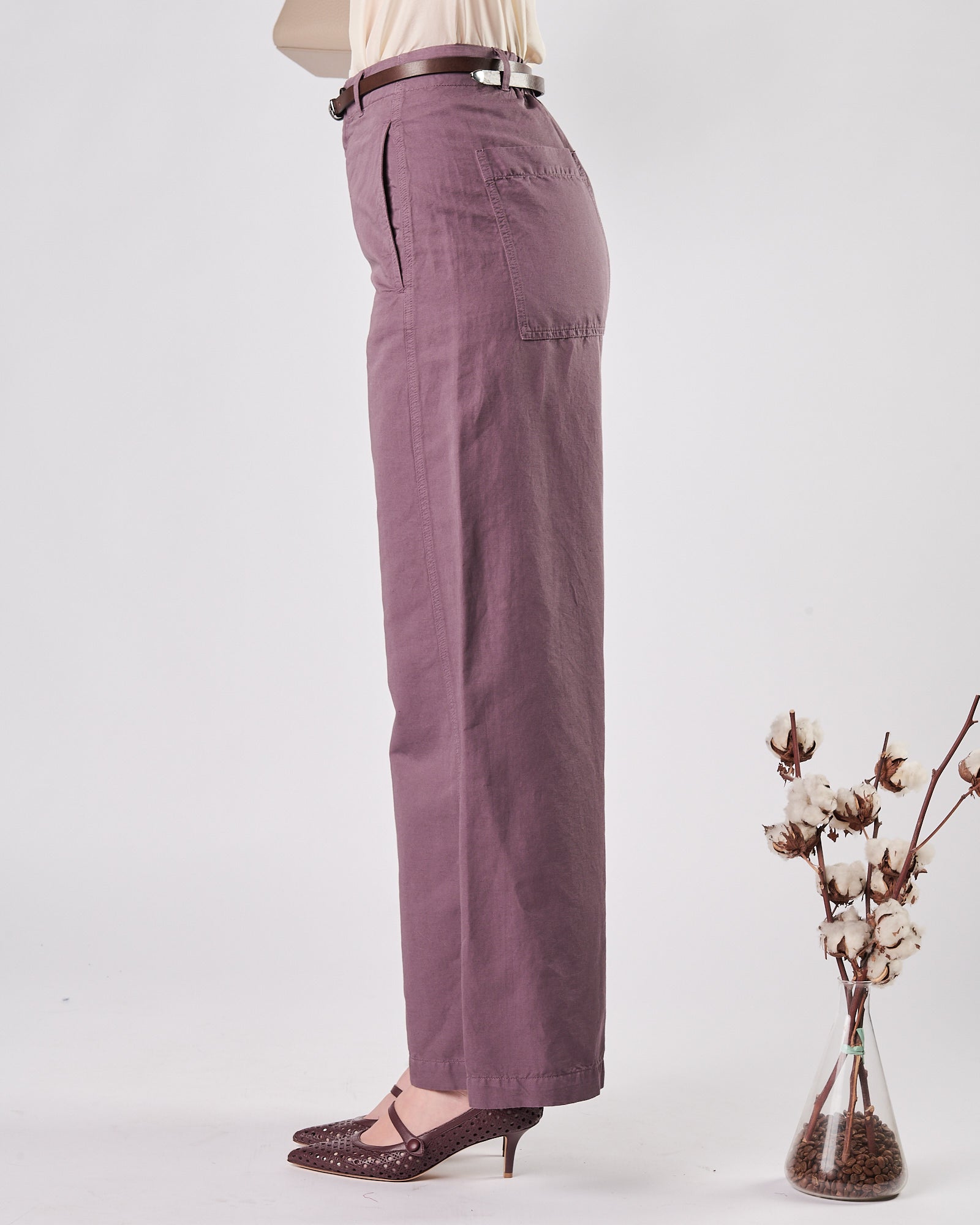 Pantalone Tela9 in cotone lino morbido viola