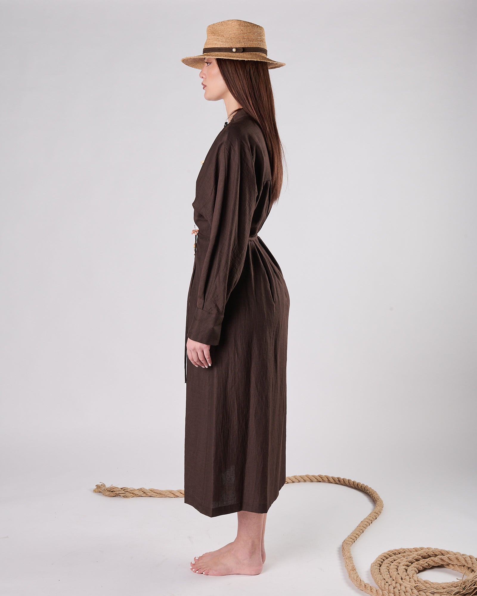 Abito Tela9 kimono in lino moro