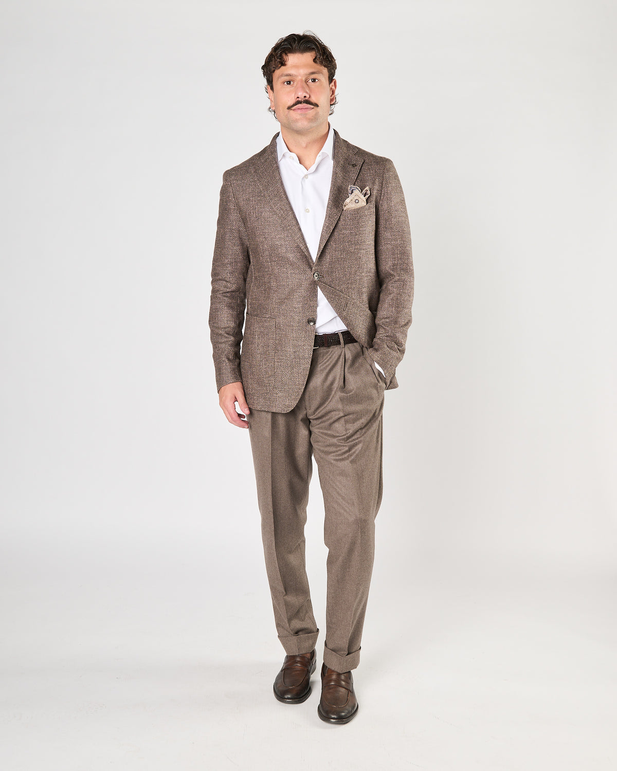 Pantalone Lbm1911 doppia pence in lana tortora