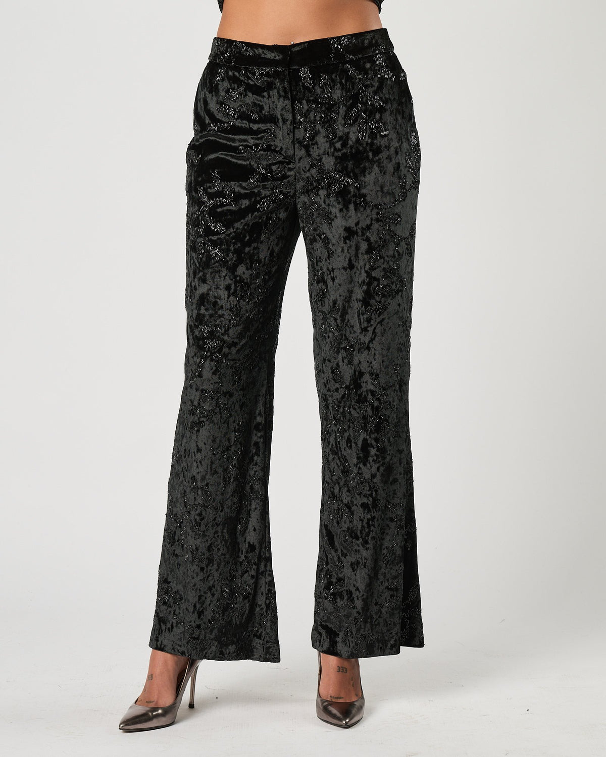 Pantalone Carla Ruiz in velluto lavorato nero