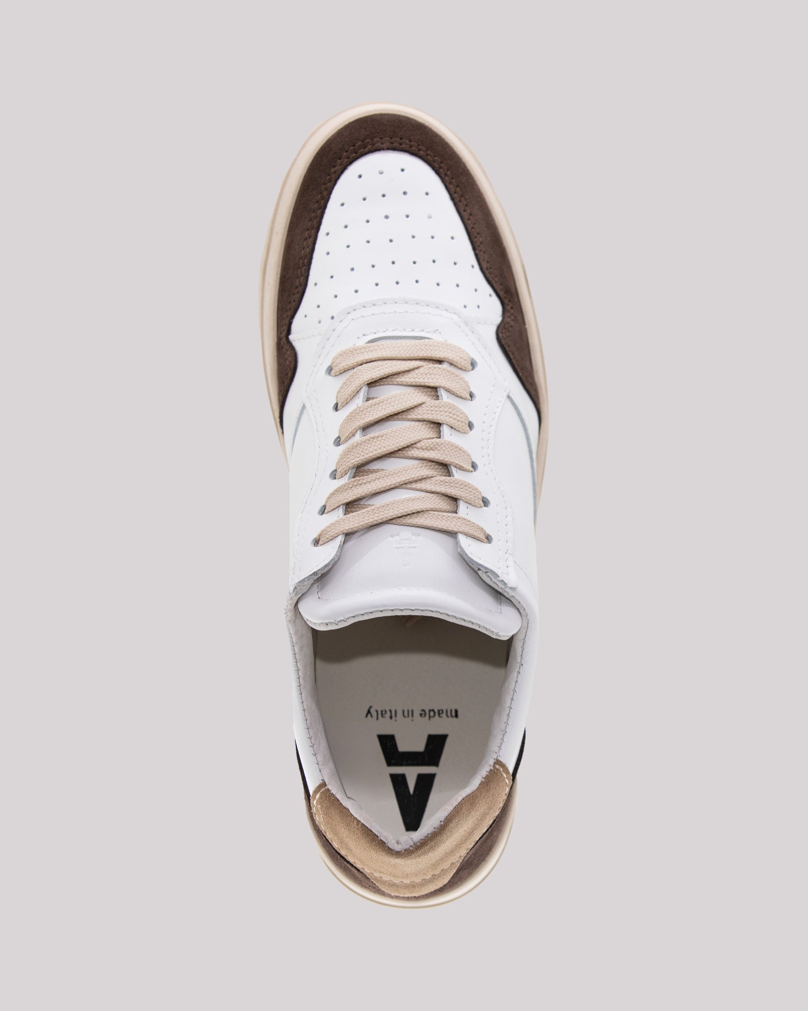 Sneaker A|STORE bianca con inserti camoscio testa di moro beige