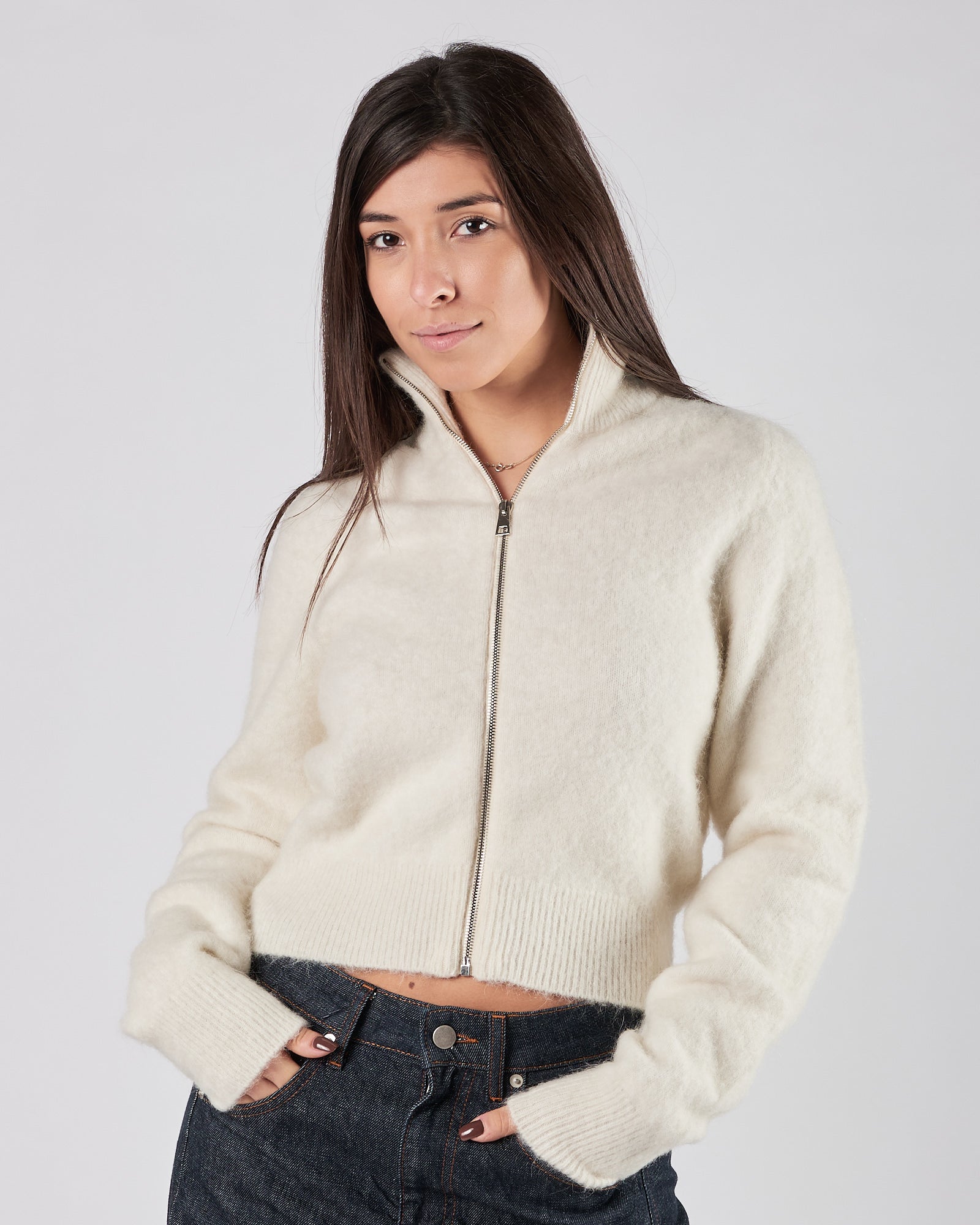 Cardigan Tela9  bomber panna