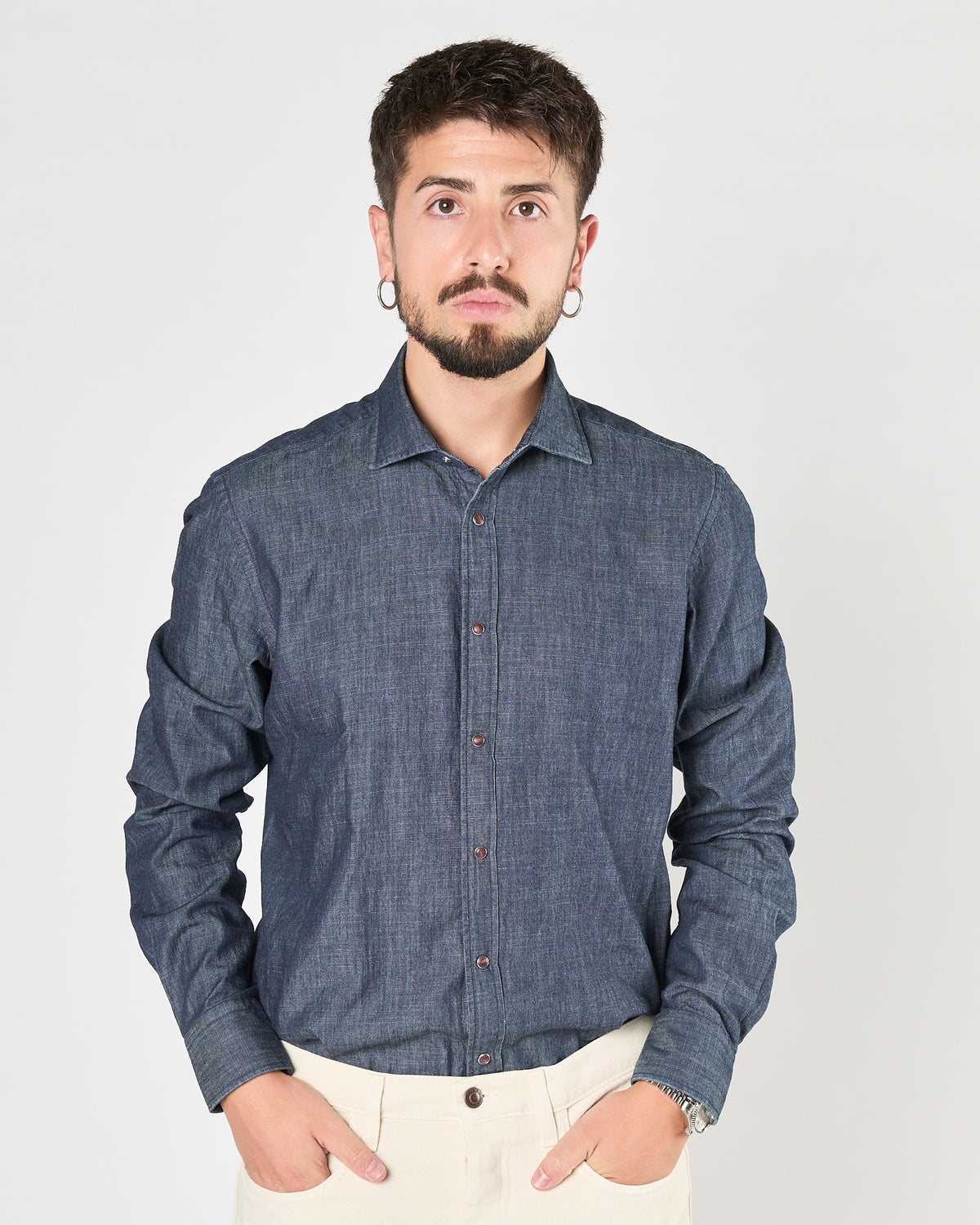 Camicia Xacus denim con bottoni a pressione