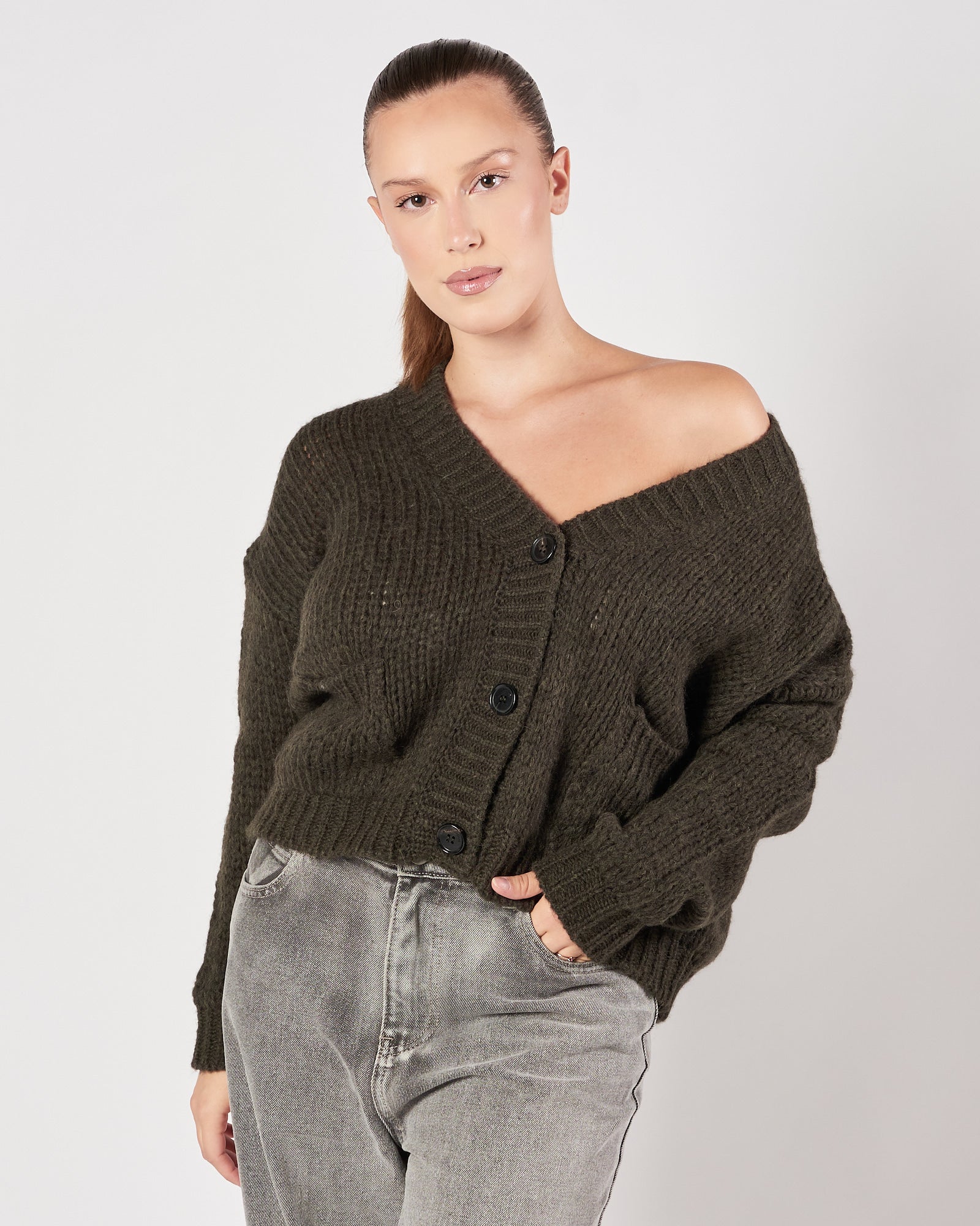 Cardigan Roberto Collina scollo v verde scuro