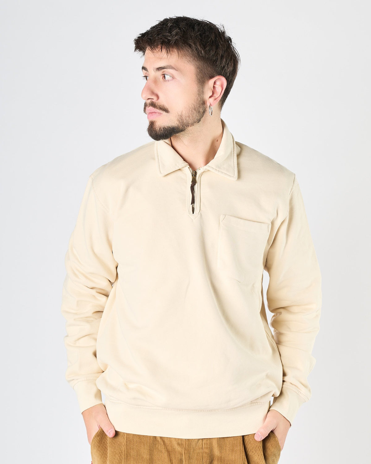 Polo In The Box in felpa mezza zip panna